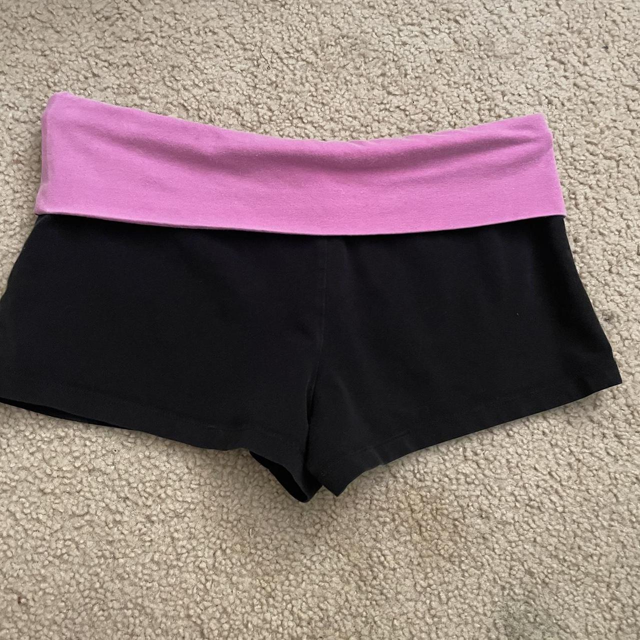 black and pink fold over y2k style shorts. women’s... - Depop