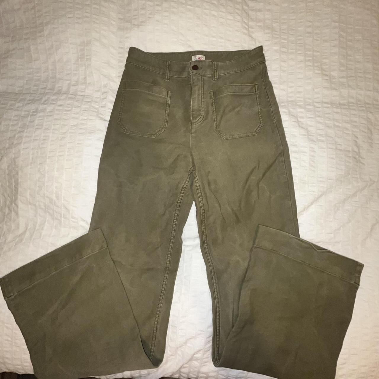 faherty olive flare jeans barely worn funky... - Depop