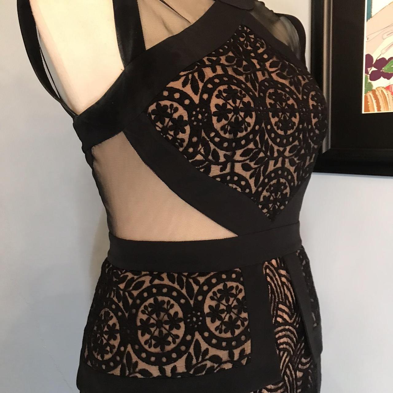 BCBG MAXAZRIA★Elastic texture drape wave lace dress BC9 BCBGMAXAZRIA Evelina Black Geometric Lace Maxi Dress Size 4