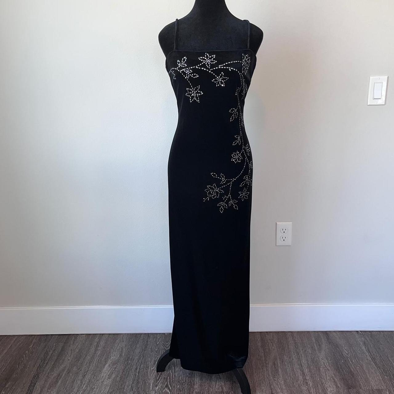 90s Black velvet prom dress vampy goth gown maxi... - Depop