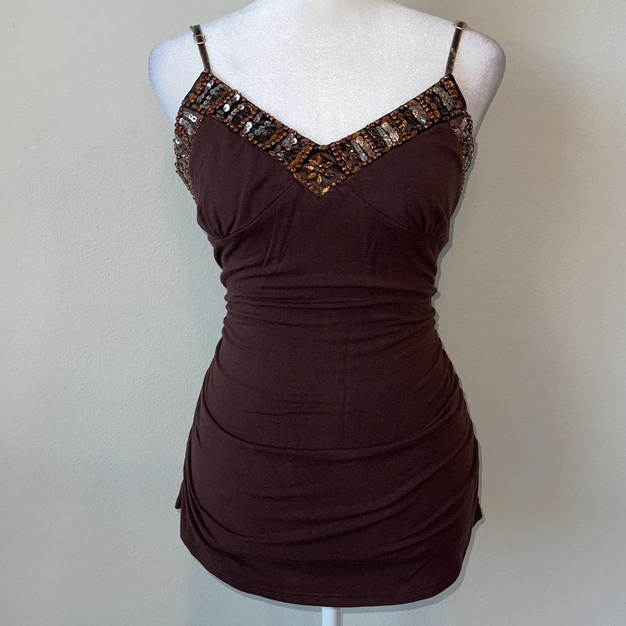 Y2K Brown cami top vintage forever 21 sequin beaded - Depop