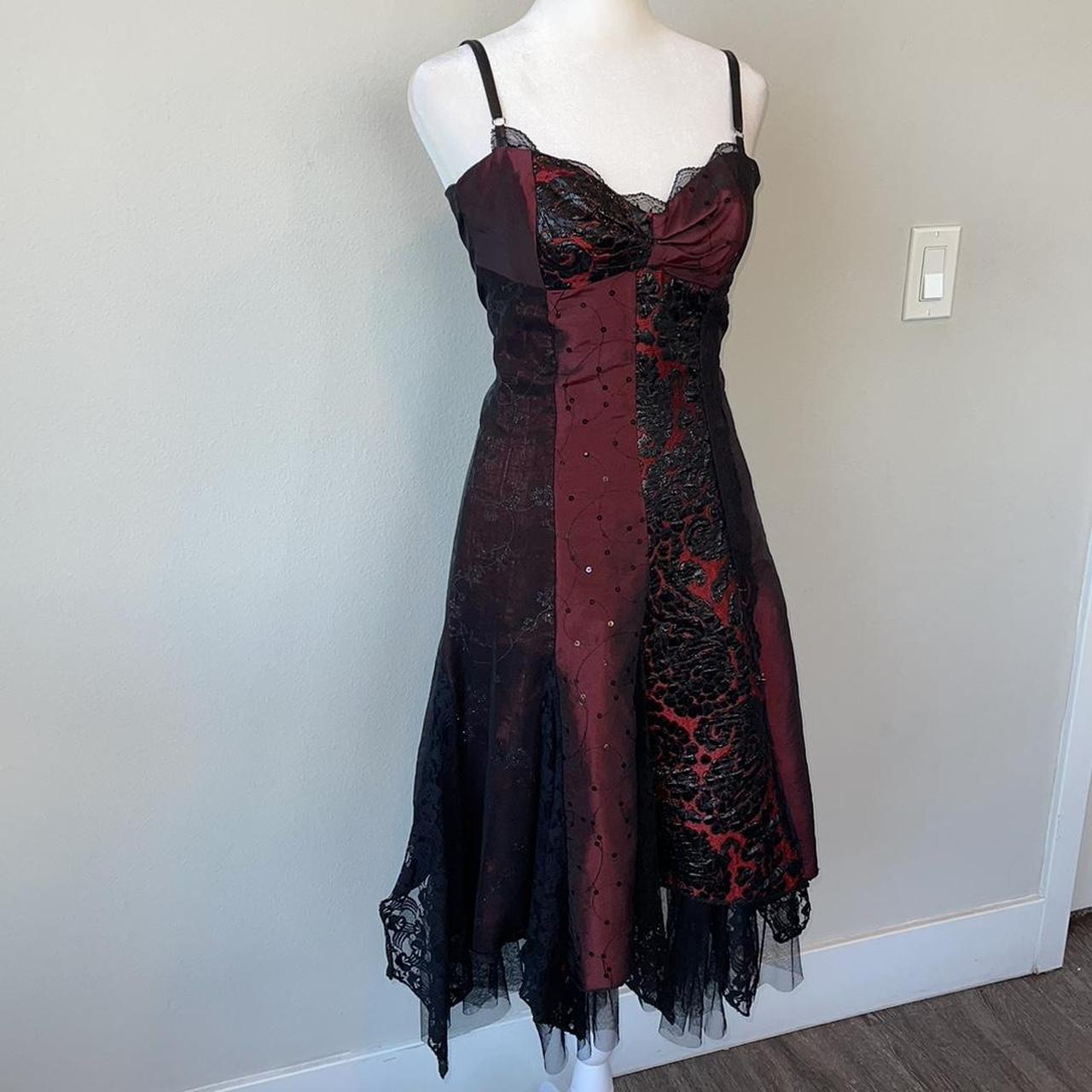 Y2K Red and Black prom dress vampy goth midi dress... - Depop