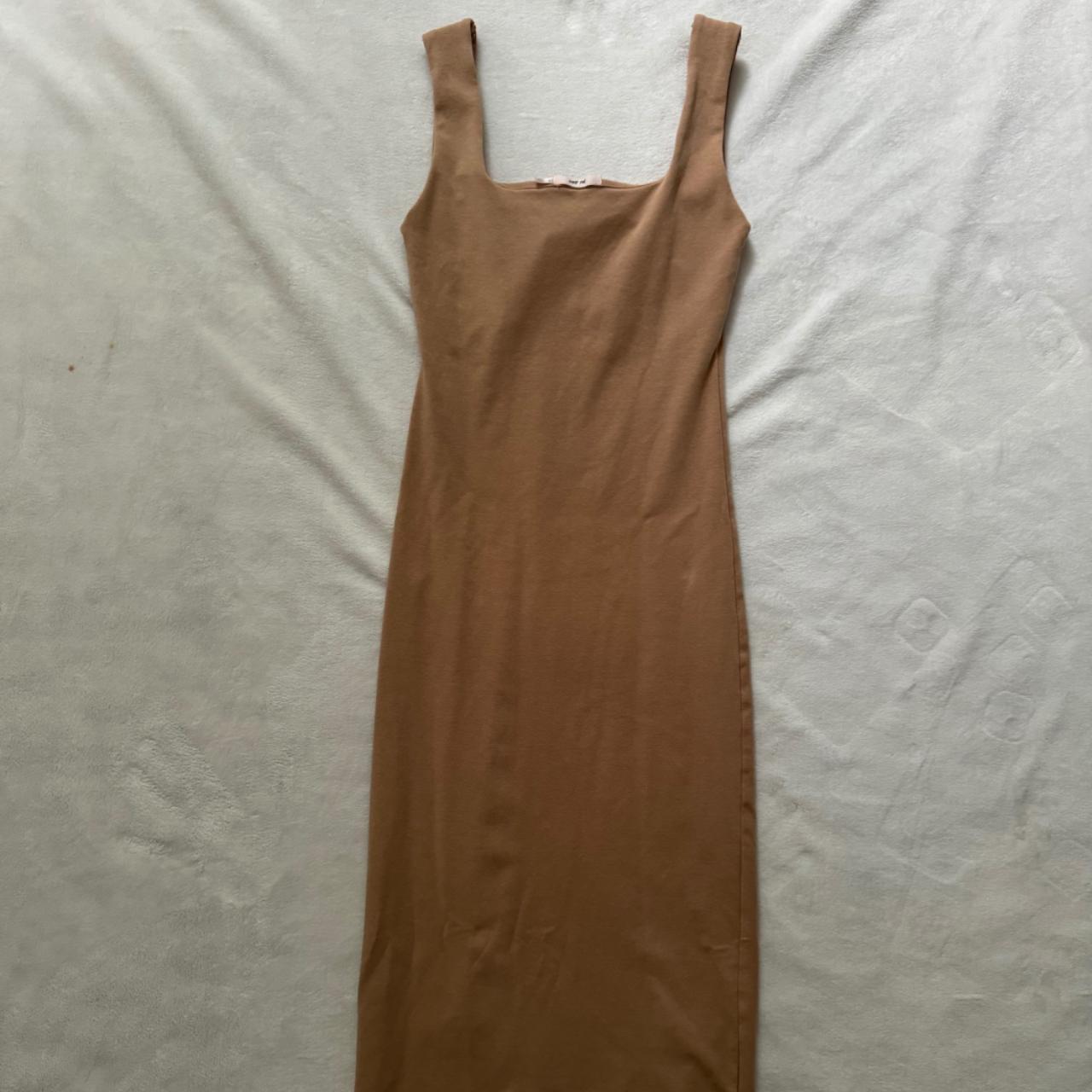 nude (dark tan) long bodycon dress #formfitting... - Depop