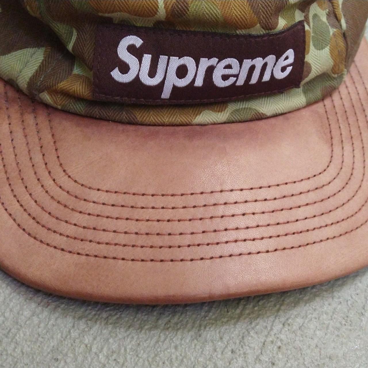 Supreme Duck Camo Leather Camp Cap 100%... - Depop