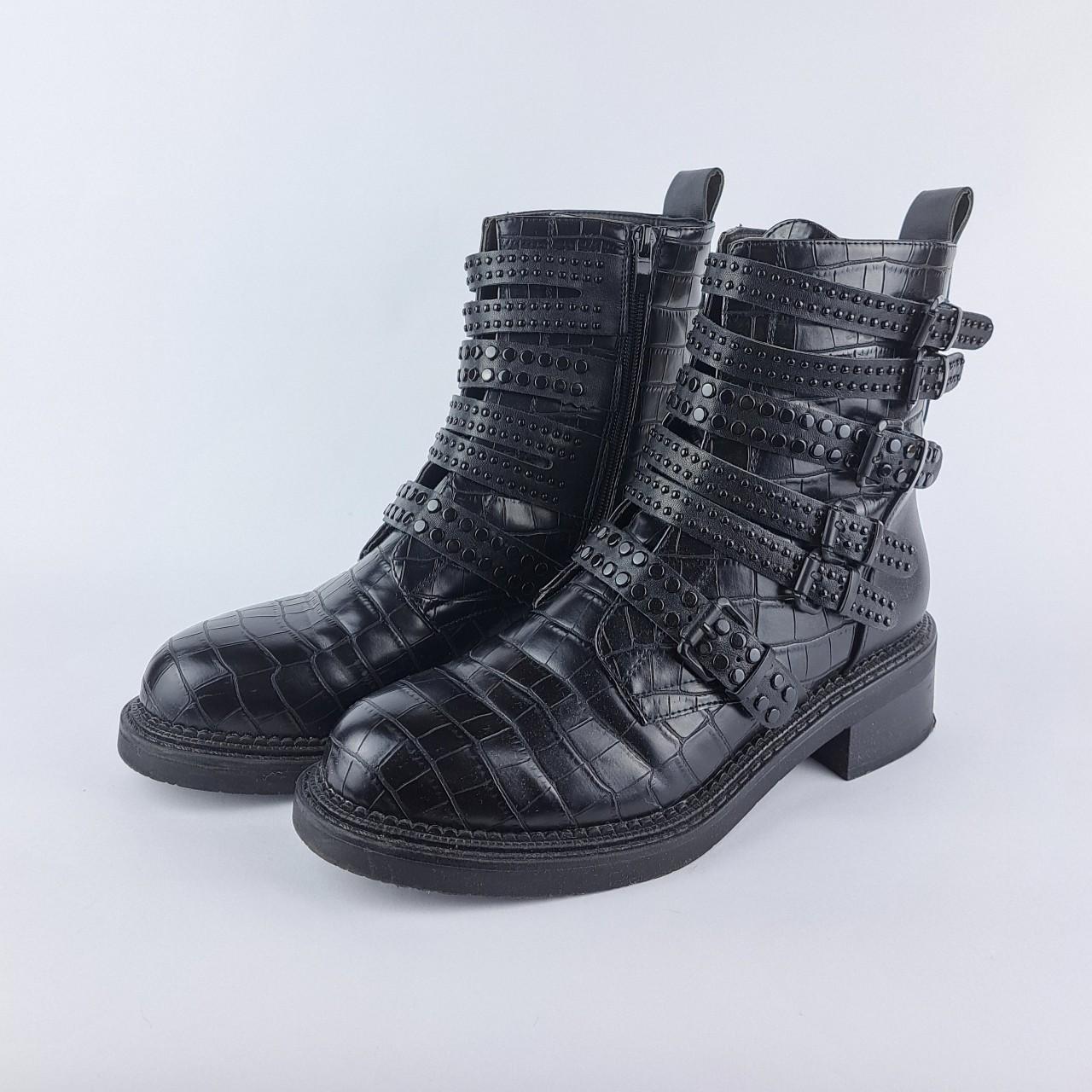 MODA IN PELLE Black Eretina Croc Porvair Biker... - Depop