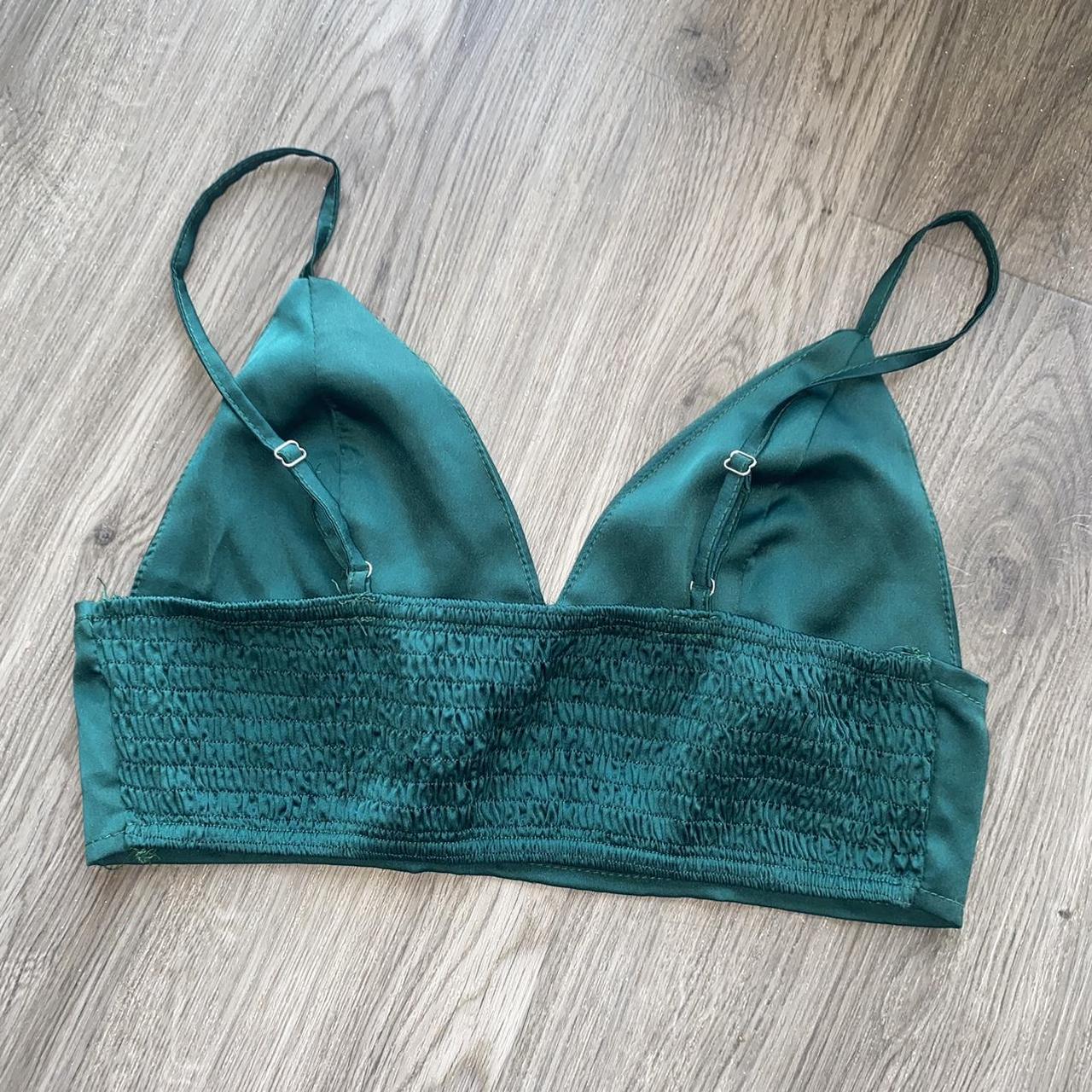 emerald green satin top has adjustable straps and... - Depop