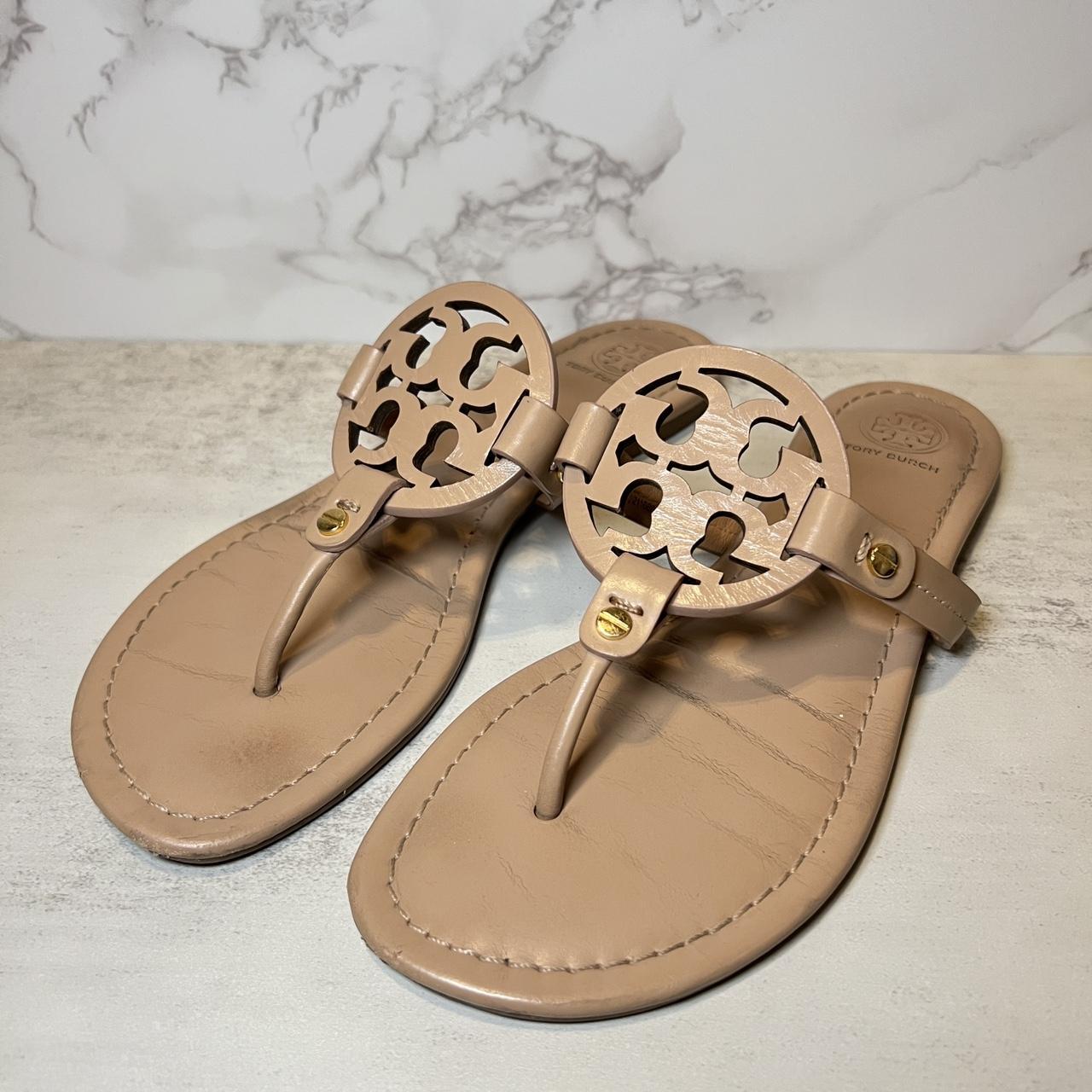 Tory Burch Women's Tan and Pink Sandals | Depop