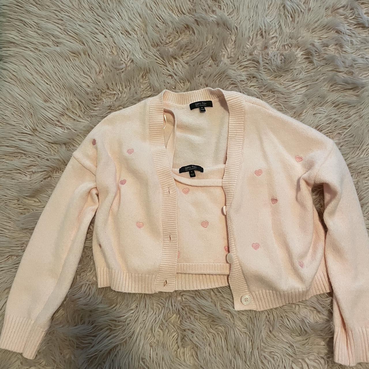 💗Pink heart cardigan with matching tank 💗 size m... Depop
