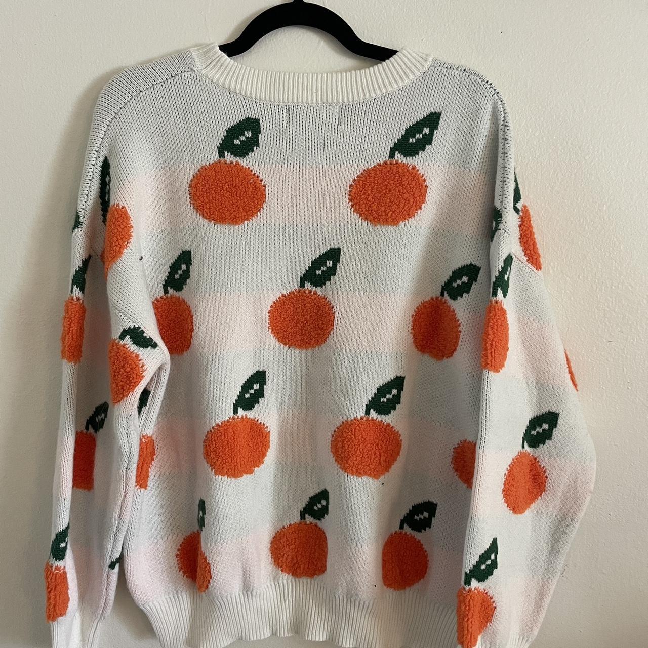 Cider Women's White and Orange Jumper Depop