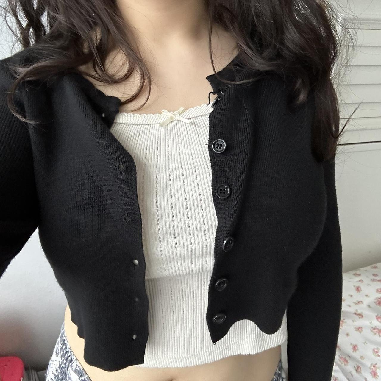 no tag / brand black cropped buttoned cardigan very... - Depop