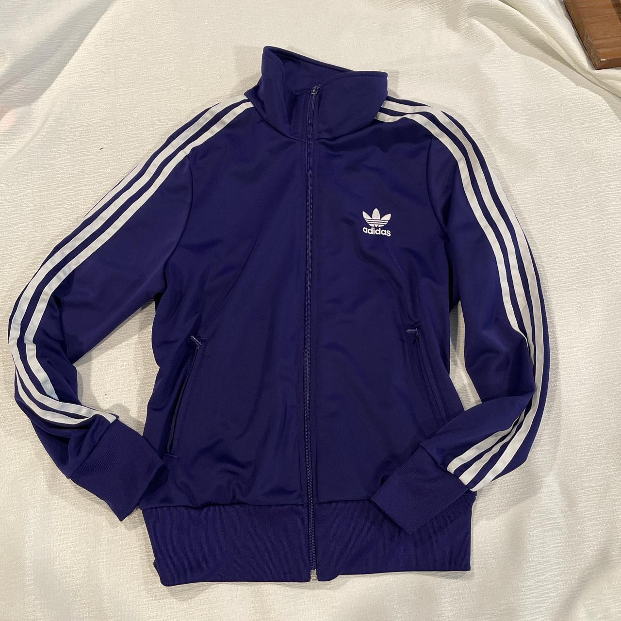 adidas tracksuit hoodie top in purple, size Medium... Depop