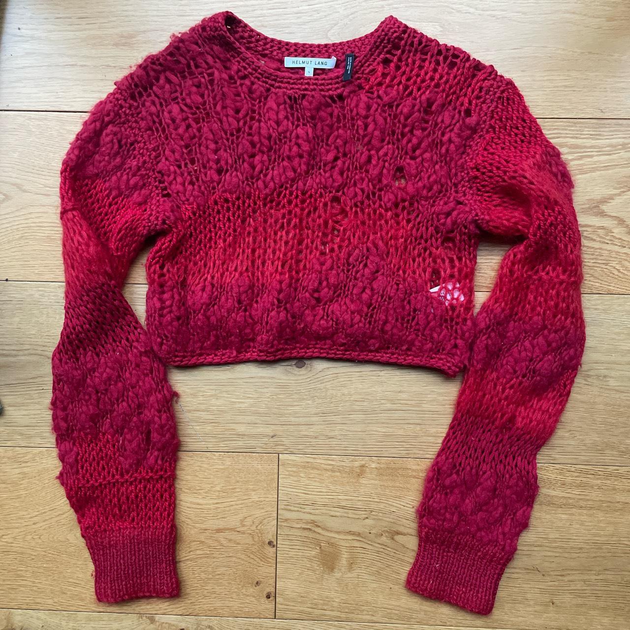 red helmut lang knit top such a beautiful unique... - Depop