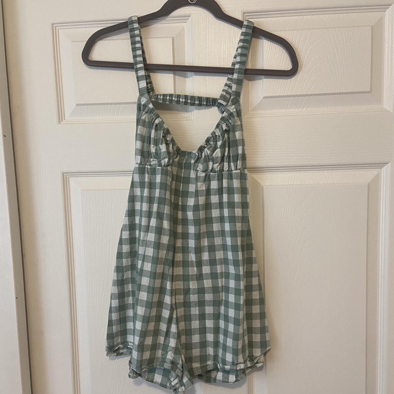 princess polly harlie romper sage green checker... - Depop