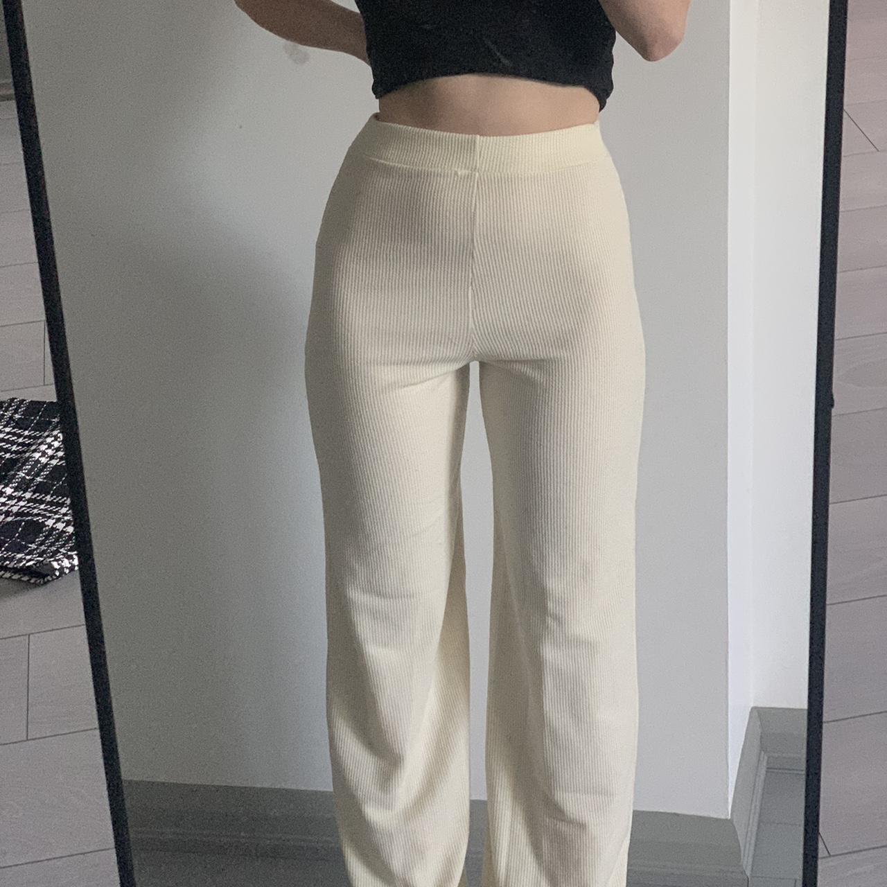 white/cream knit pants so comfy, winter staple would... - Depop