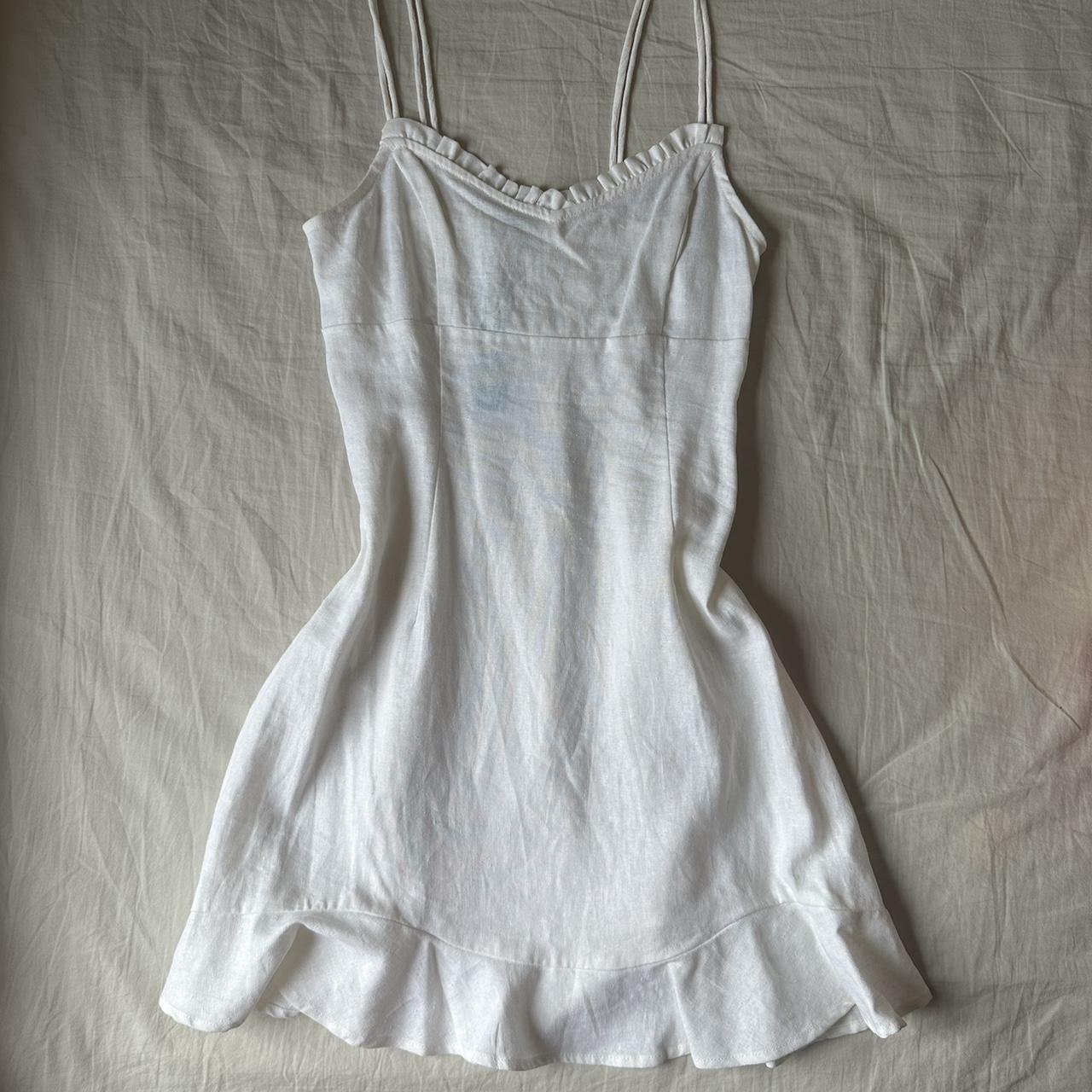 White linen mini dress Mini dress Size 6, fits 8... - Depop