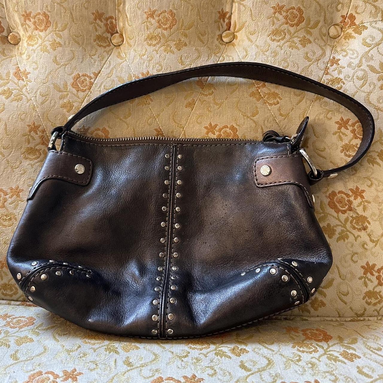 Micheal Kors Astor studded hand bag metallic black. Depop