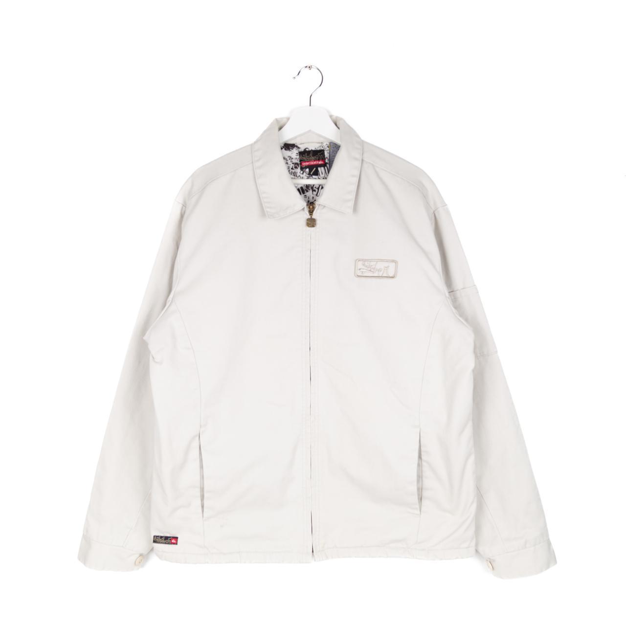 Quiksilver Jacket Mens LARGE Cream Zip Up Padded... Depop