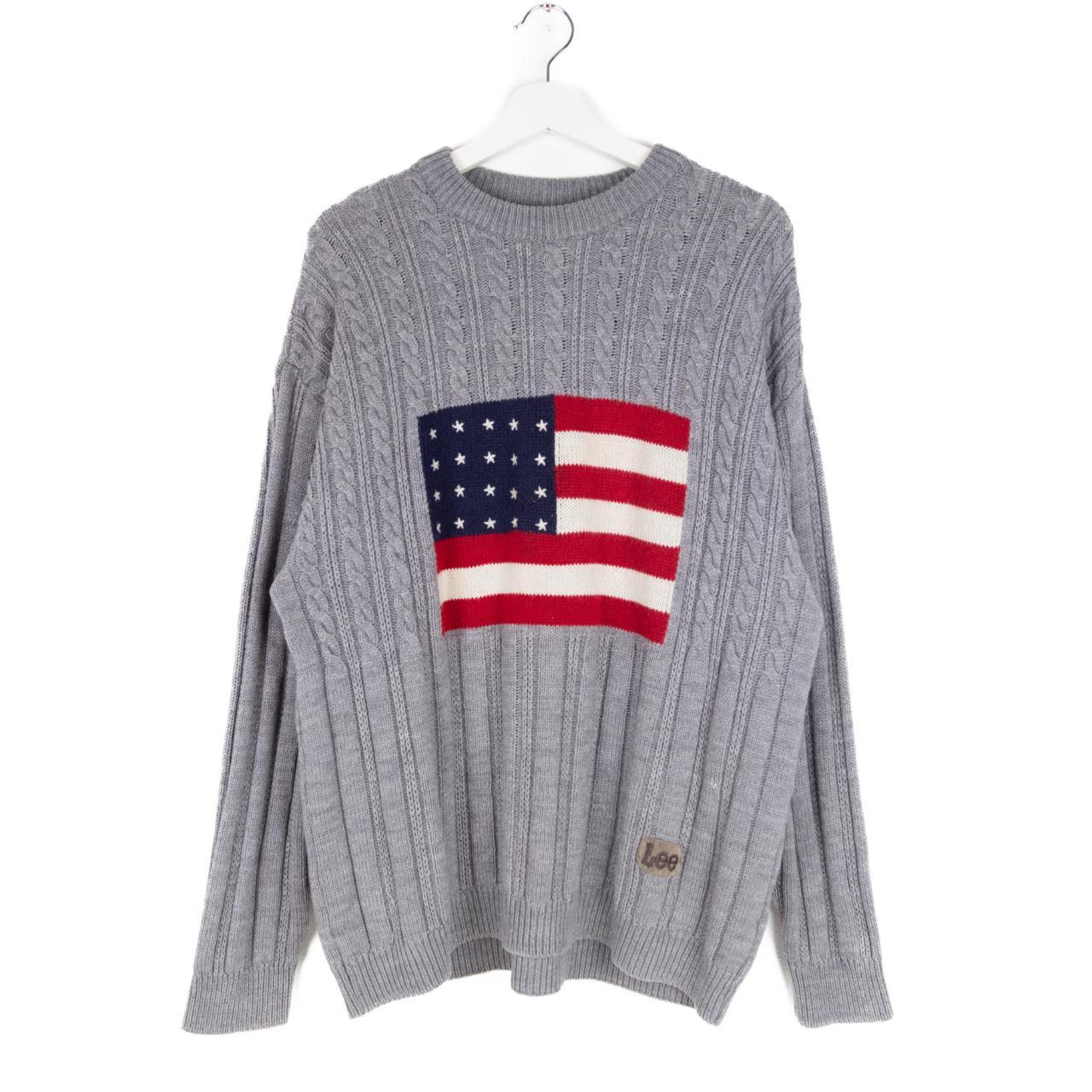 Lee Wool Knitted Jumper USA Flag Mens LARGE Grey... - Depop