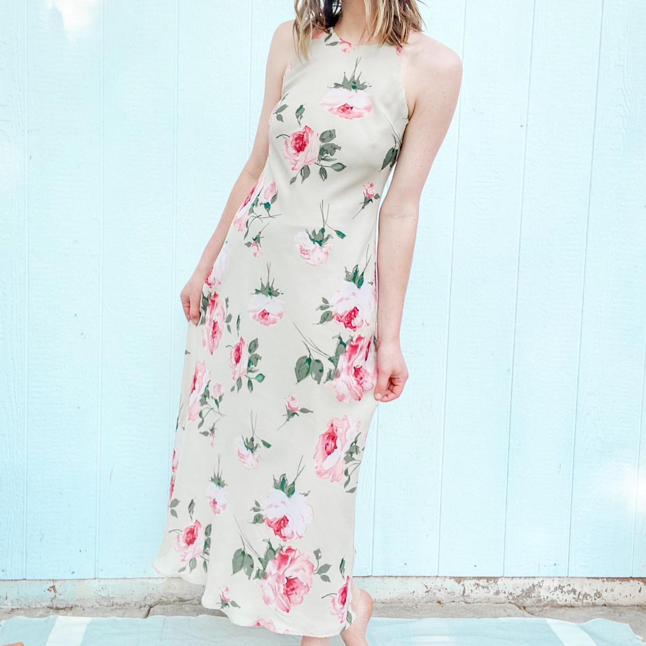 Green and pink floral maxi dress Perfect vintage... - Depop