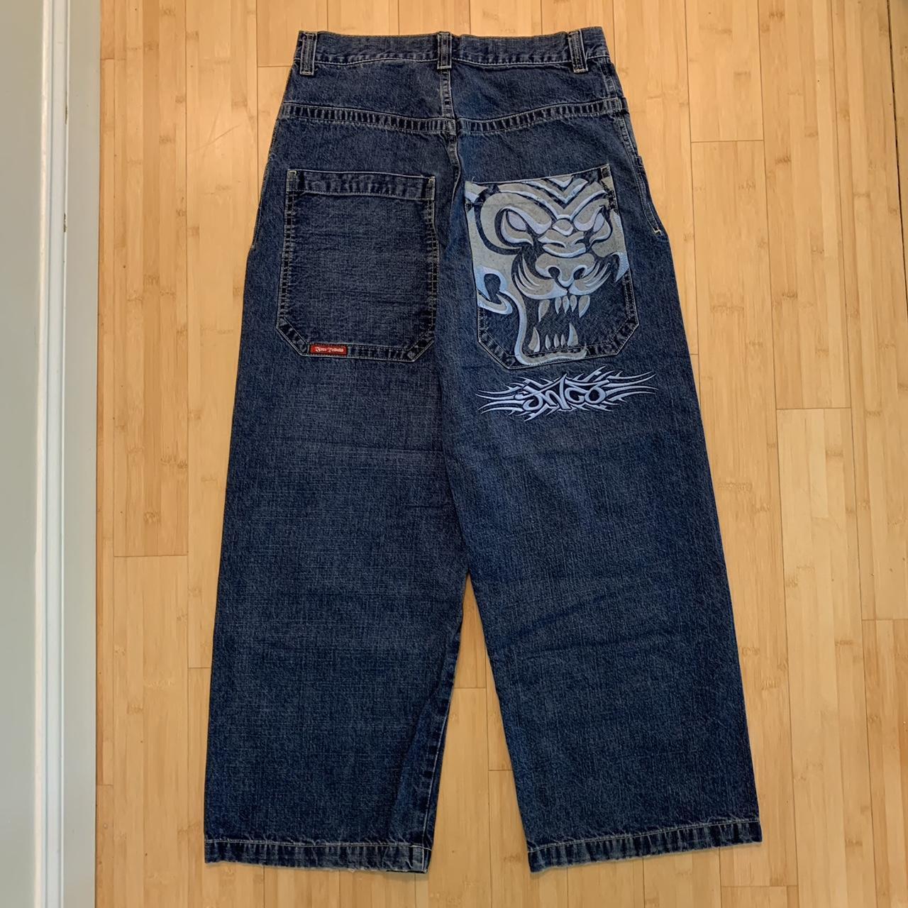 vintage 90s JNCO tribal jeans huge tiger face... - Depop