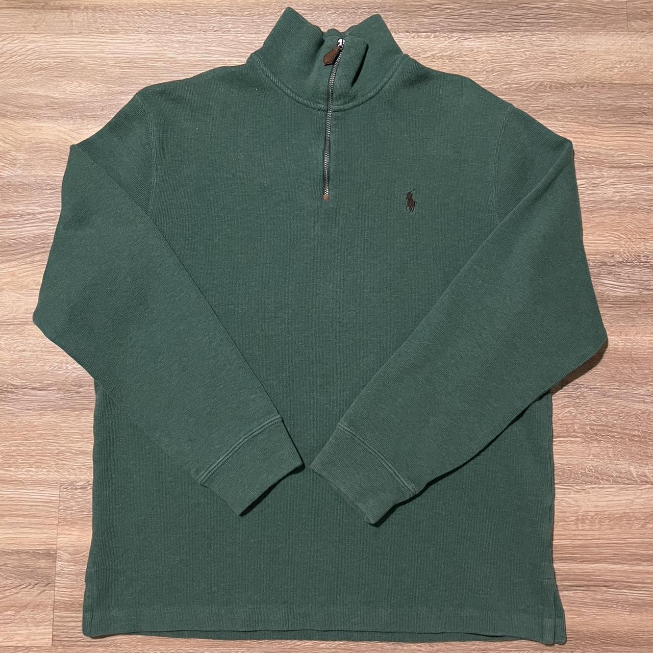 Polo Quarter Zip Hunter green w/ brown... - Depop