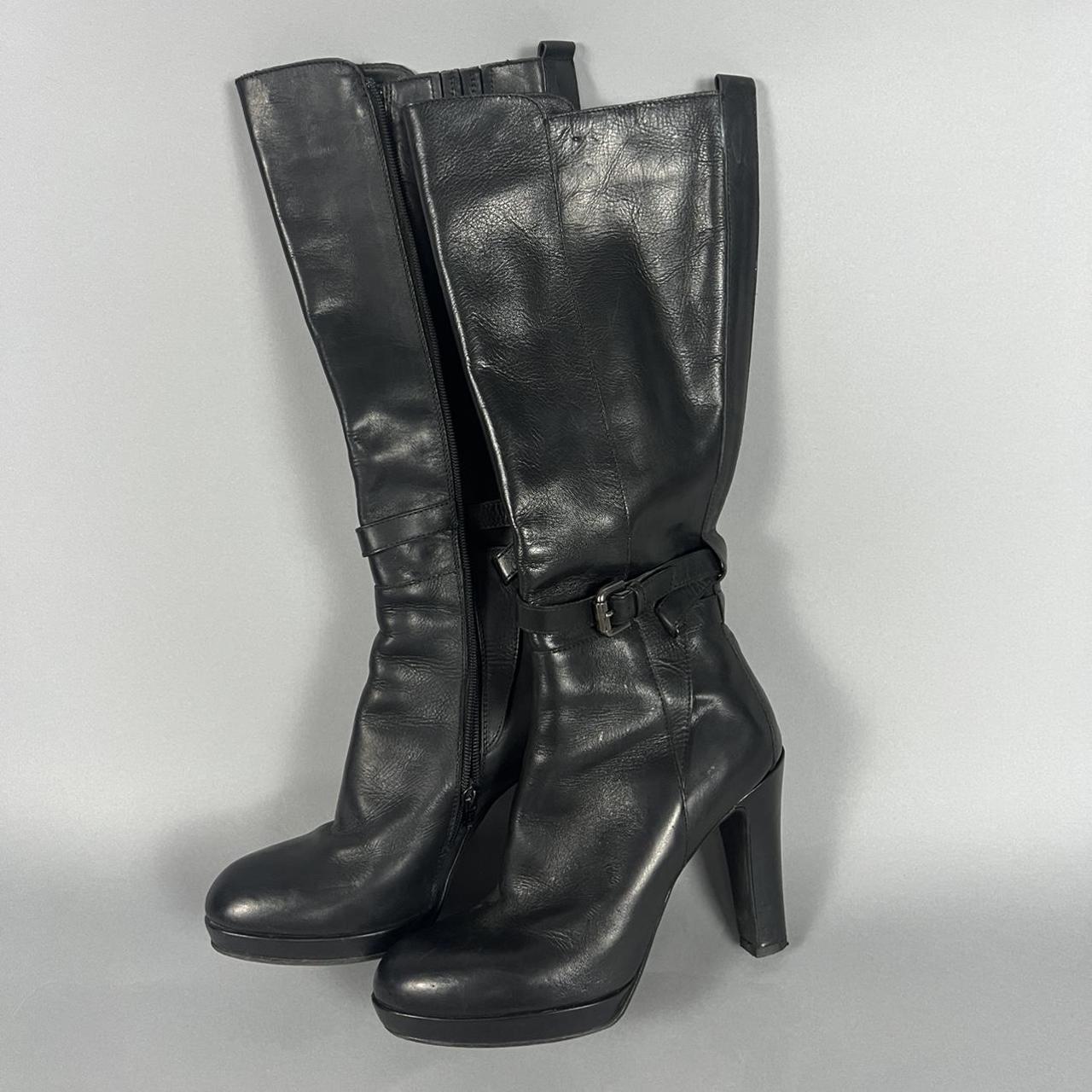 ️ Black Leather Platform Knee Boots ️ Size 39.5,... - Depop
