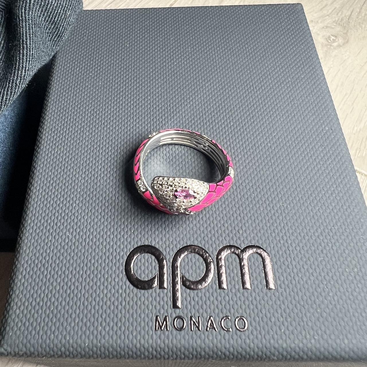 APM Monaco pink serpent silver ring size 50 Depop