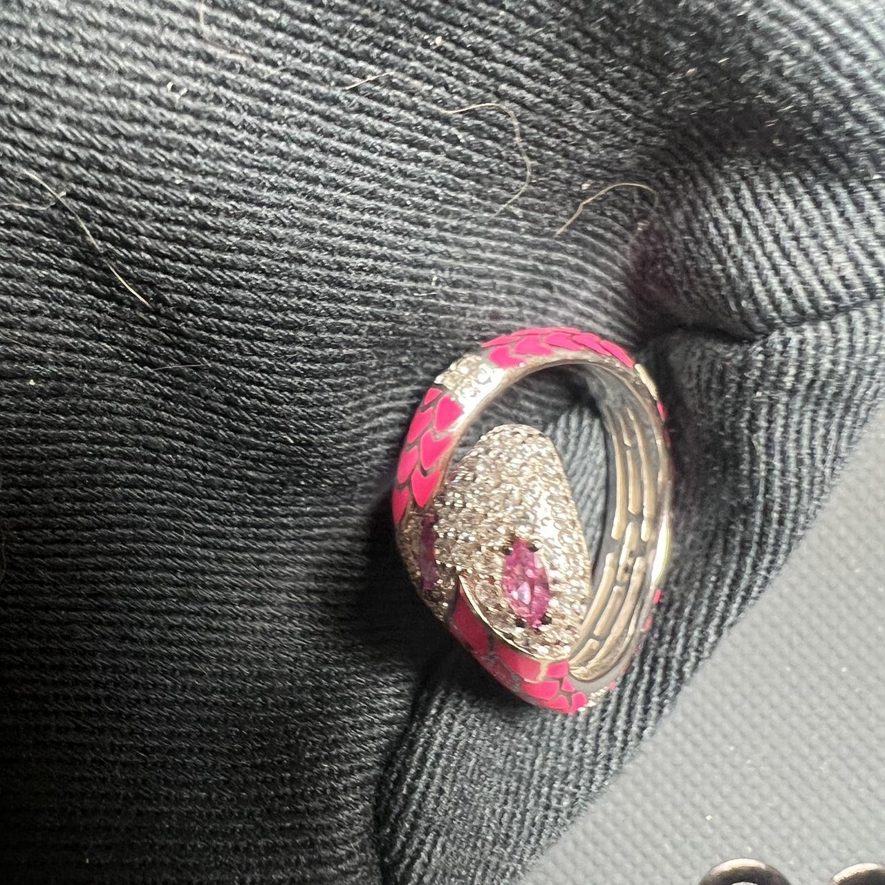 APM Monaco pink serpent silver ring size 50 Depop