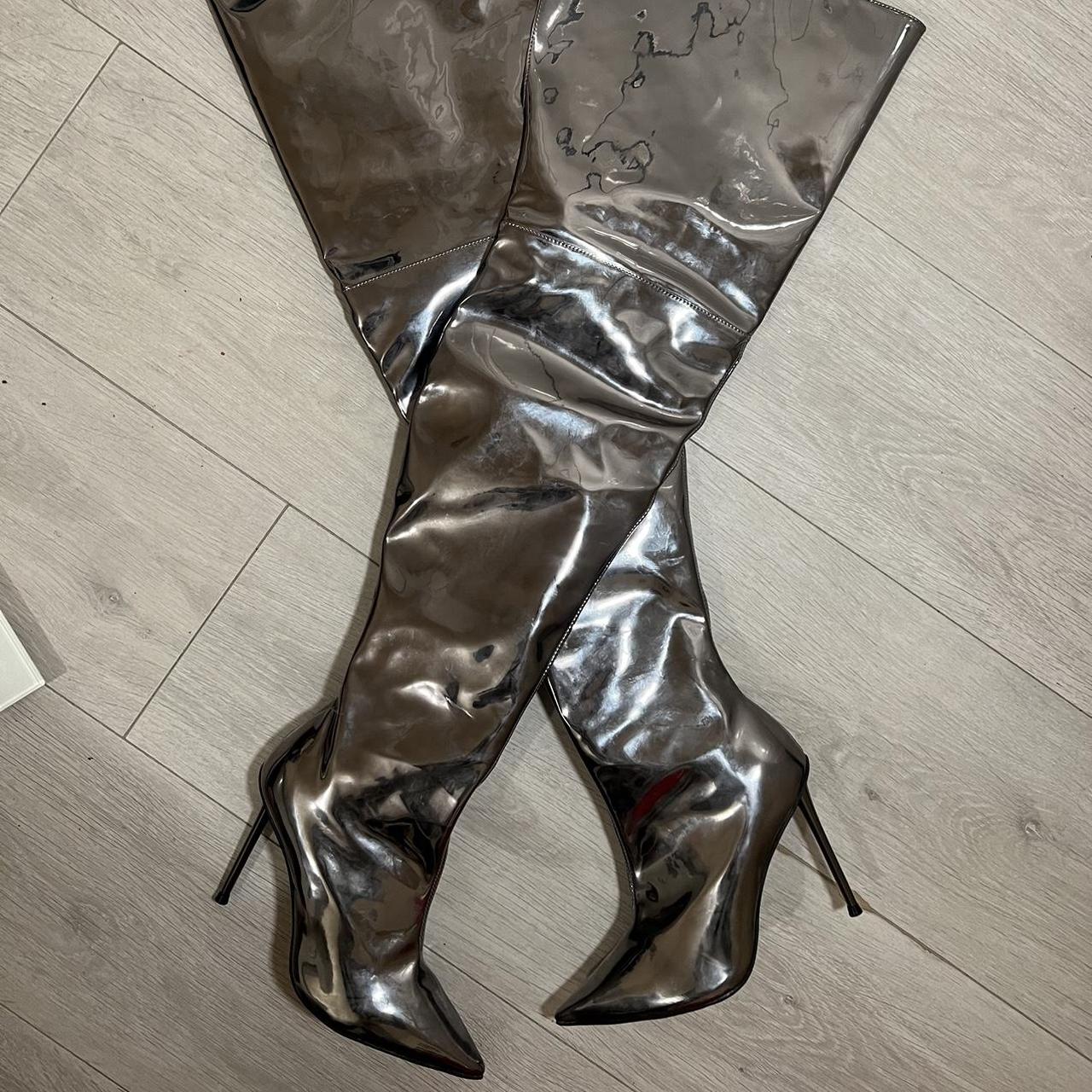 Silver metallic thigh hot sale high boots