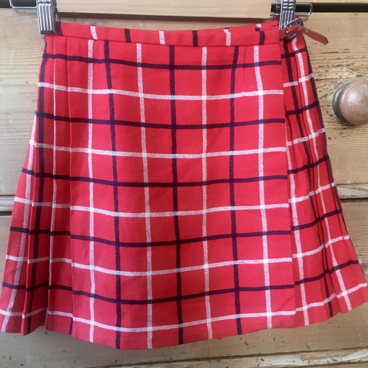 Vintage red tartan pleated wrap around skirt.... - Depop