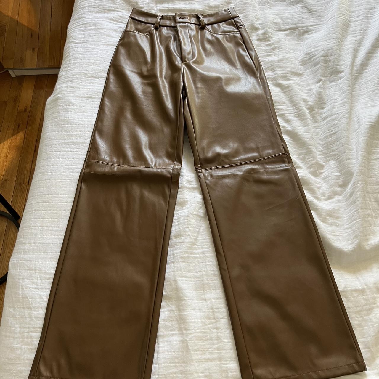 WORN ONCE SHEIN BROWN FAUX LEATHER PANT (PETITE XS).... Depop