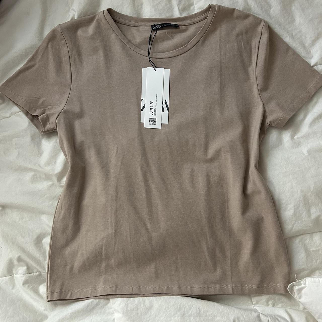 zara tan basic tee • size large • new with tags! •... - Depop