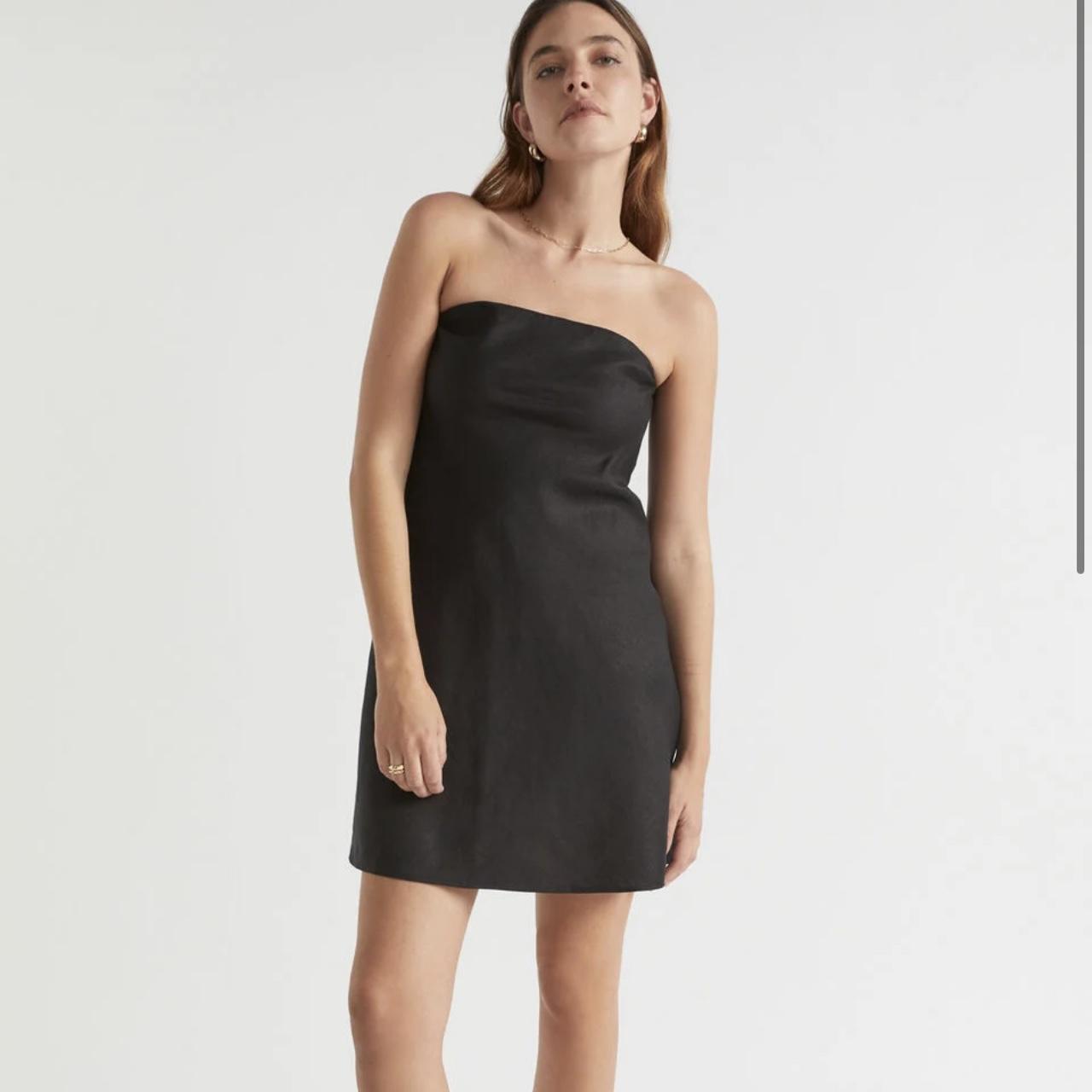 strapless linen mini dress