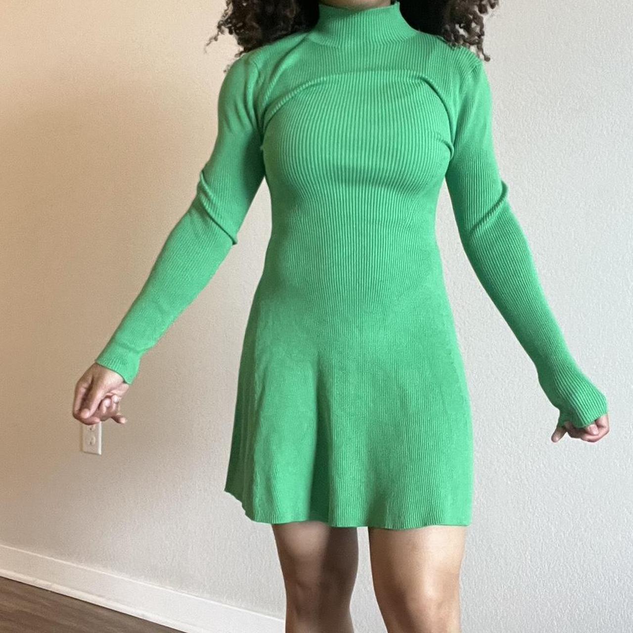 Green long sleeve turtleneck Zara mini dress. Size... - Depop