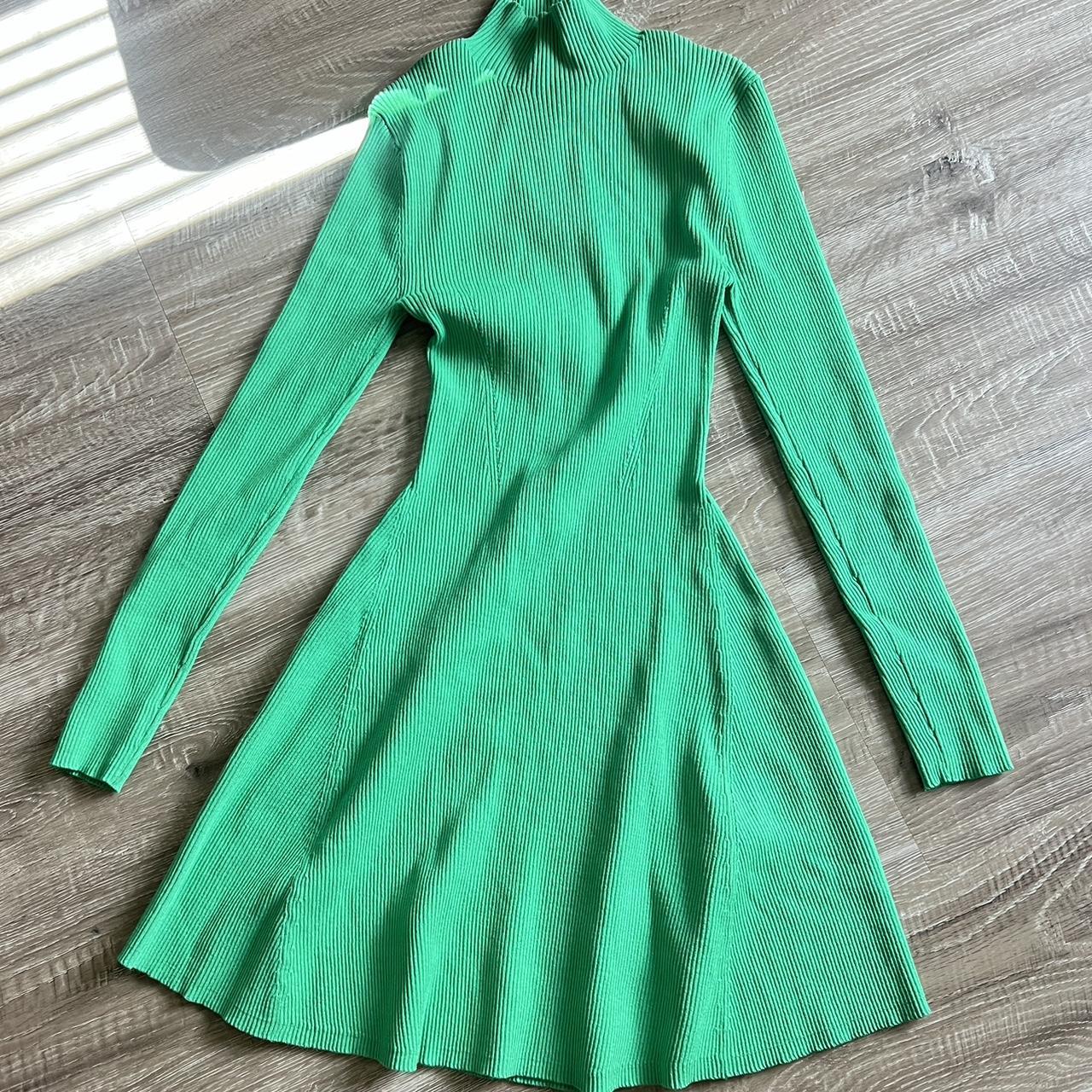 Green long sleeve turtleneck Zara mini dress. Size... - Depop