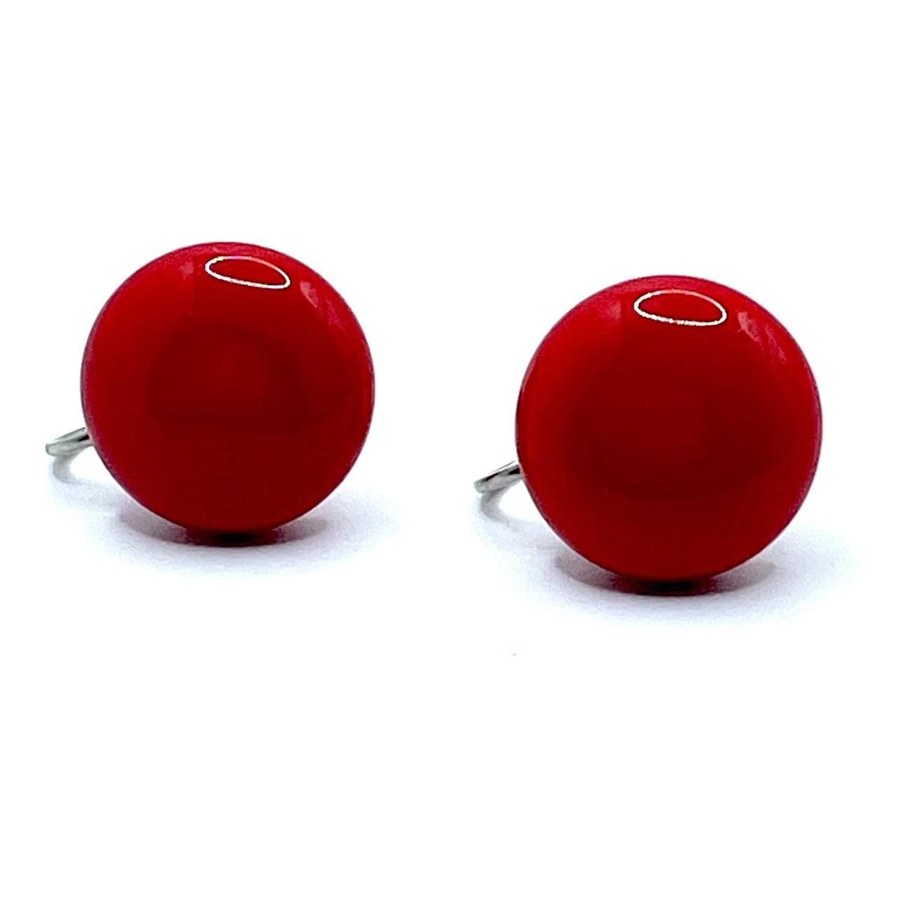 Statement 1970’s vintage round red glass and silver... | Depop