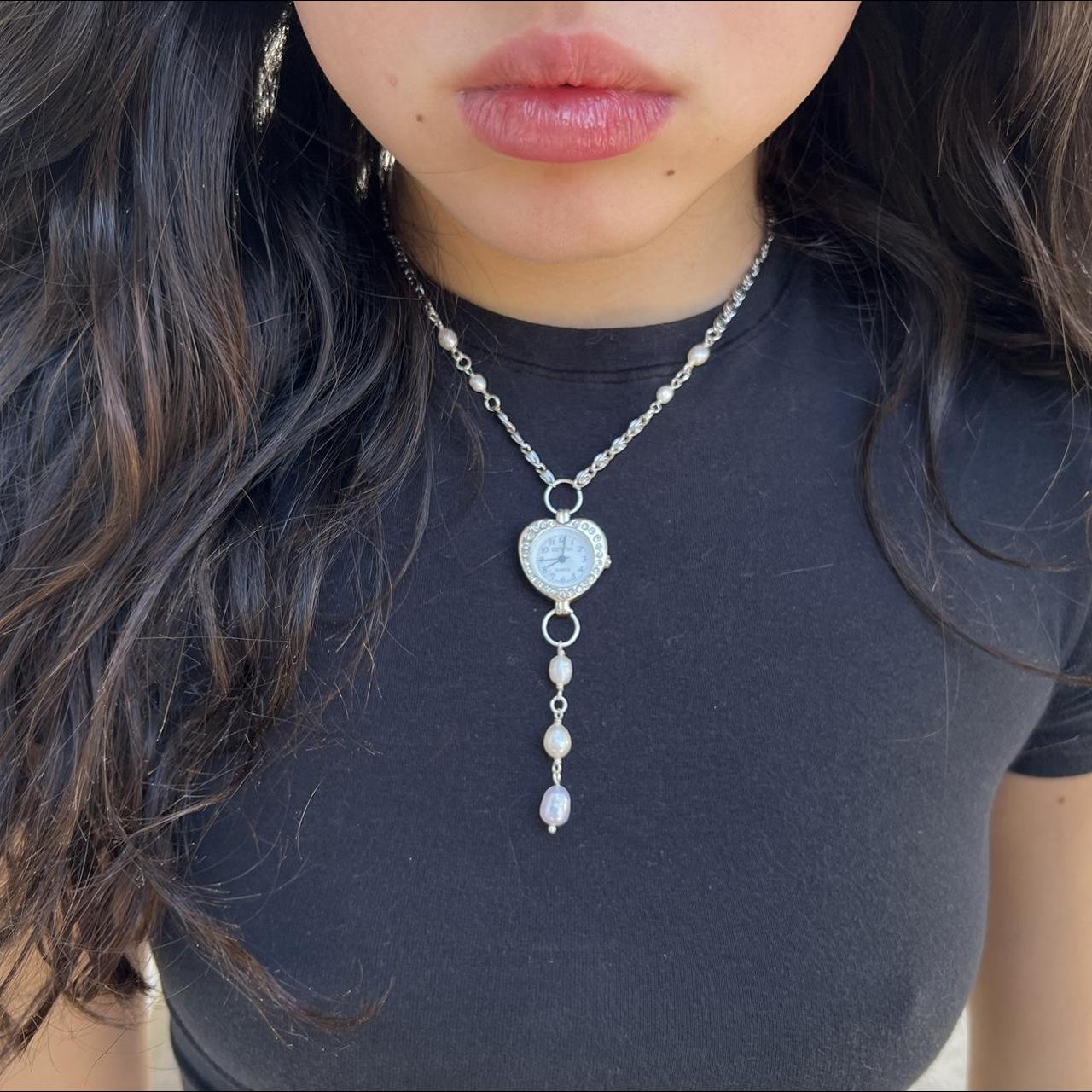 ROSARY SILVER HEART CLOCK NECKLACE Our original... Depop