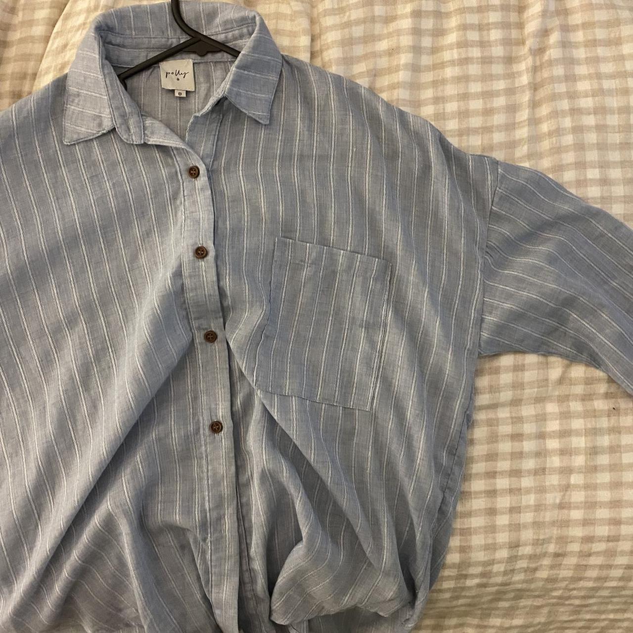 Blue princess Polly button up shirt, size 8 - Depop