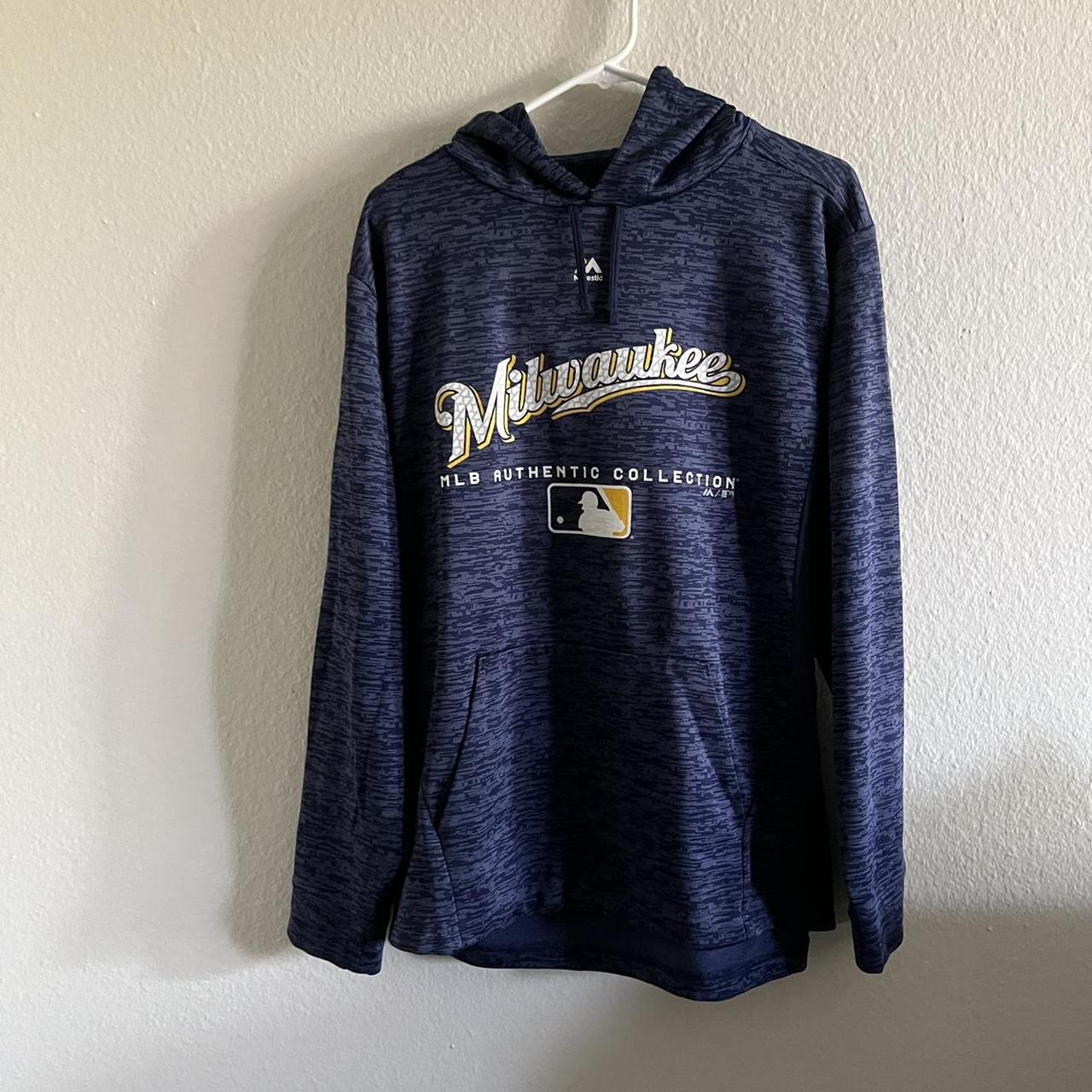 Milwaukee Brewers Hooded Sweatshirt MLB Majestic Authentic Collection Medium