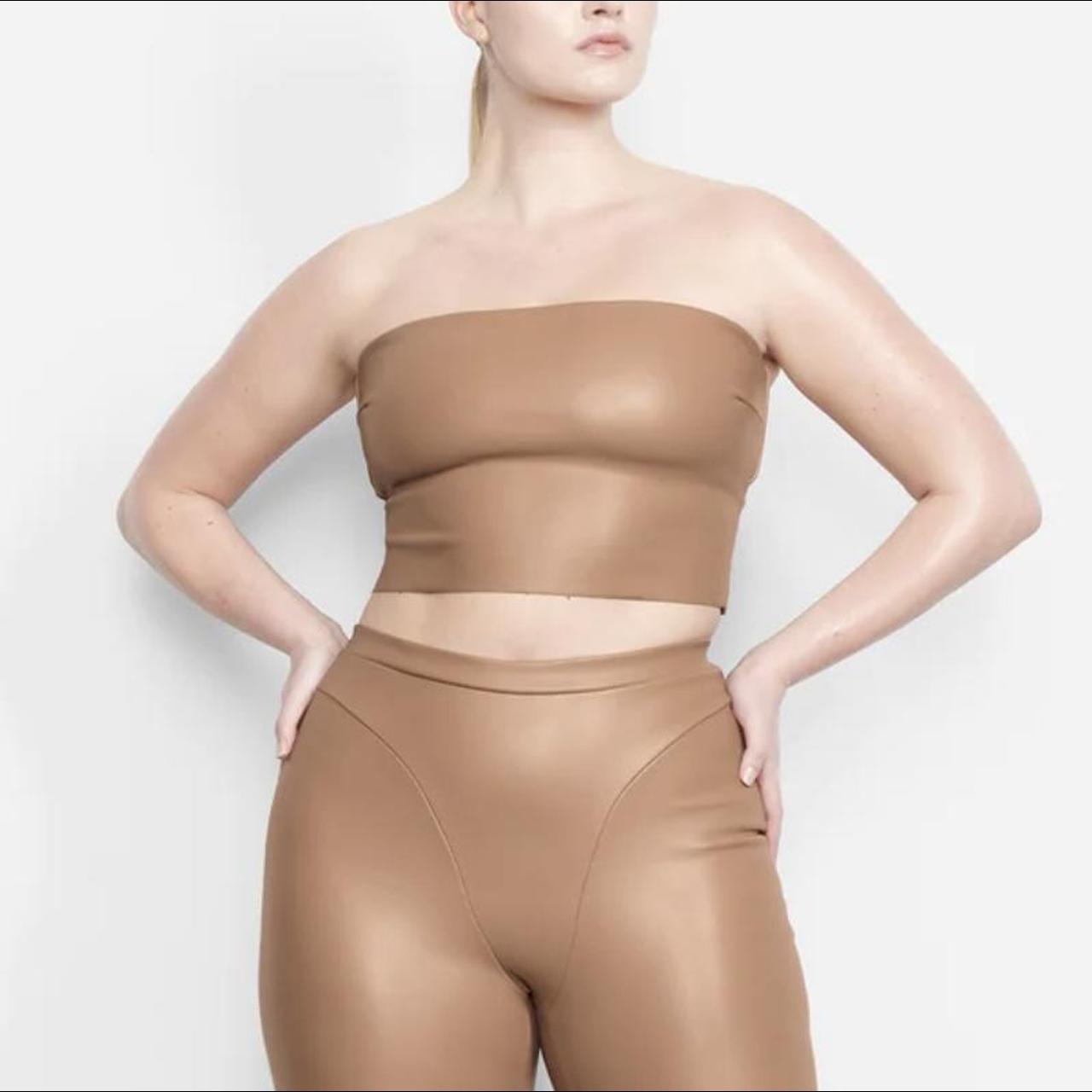 Skims Faux Leather Tube Top (M) & Pants (S) - Color Sienna