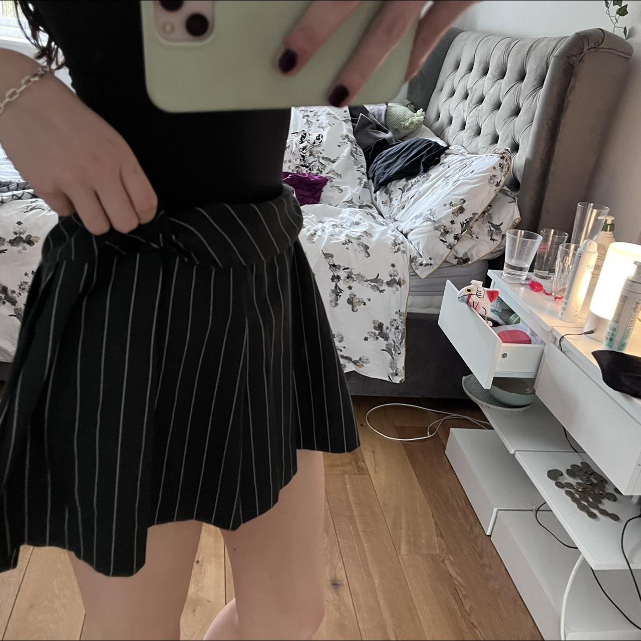 Black Pinstripe Mini Skirt Brand New With Tags Size... - Depop