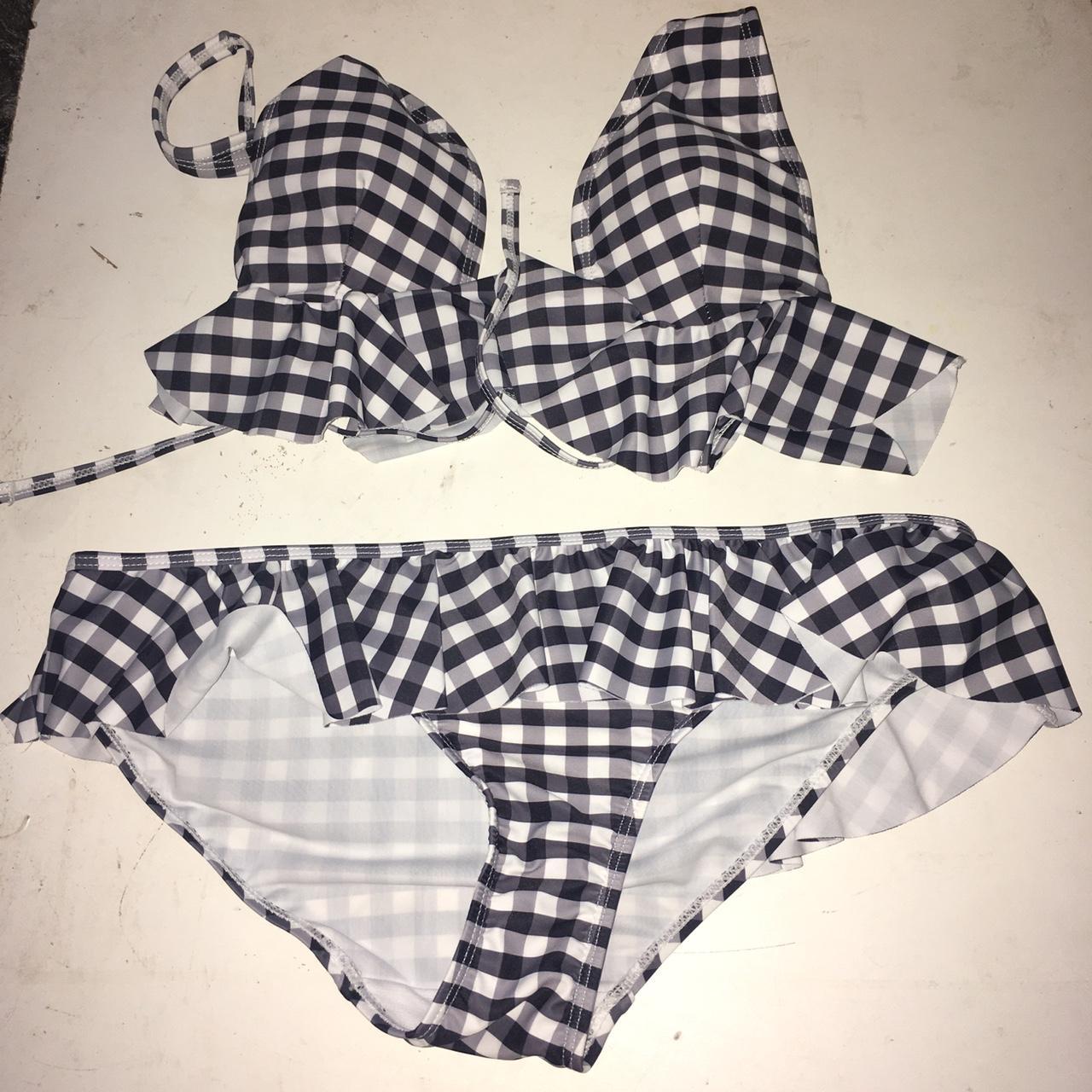 Ladies stunning black and white gingham bikini size... Depop