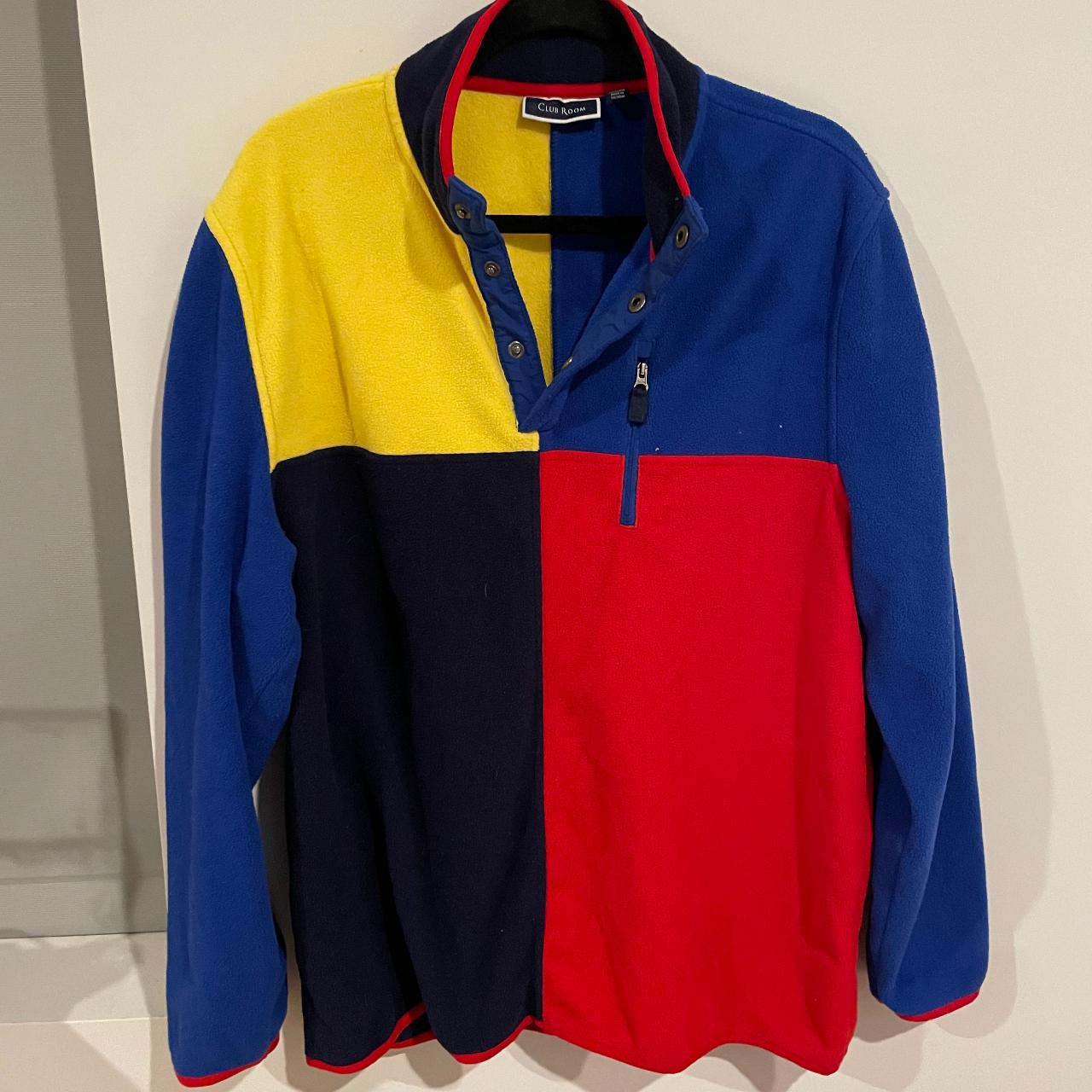 Club Room Colorblock 1/4 Button Fleece Pullover... - Depop