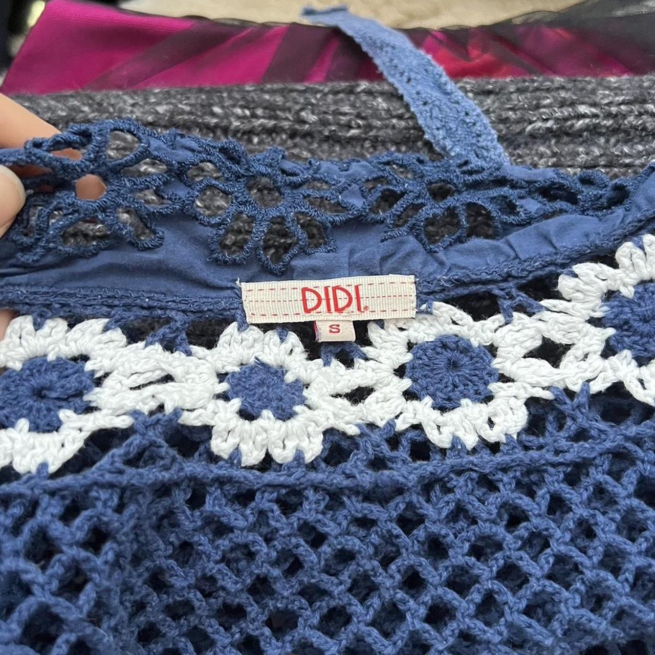 Vintage crochet cardigan Navy with daisies I m Depop