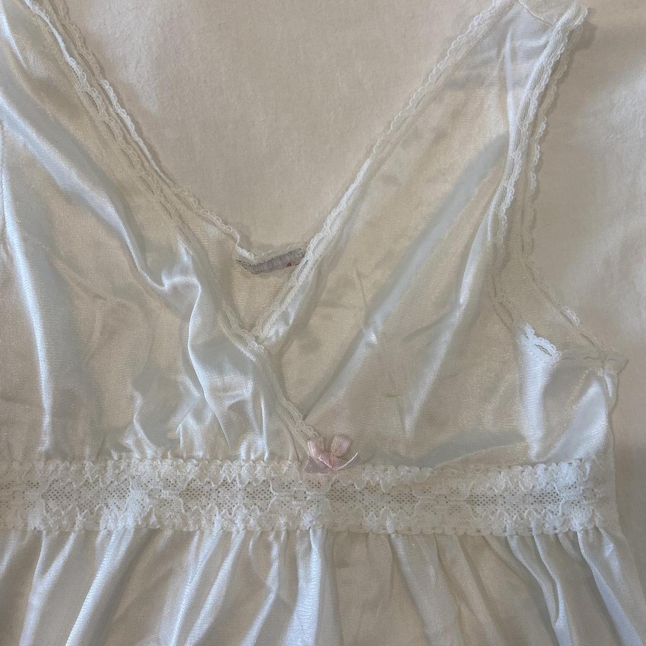 coquette white sheer lacy slip dress with pink... - Depop