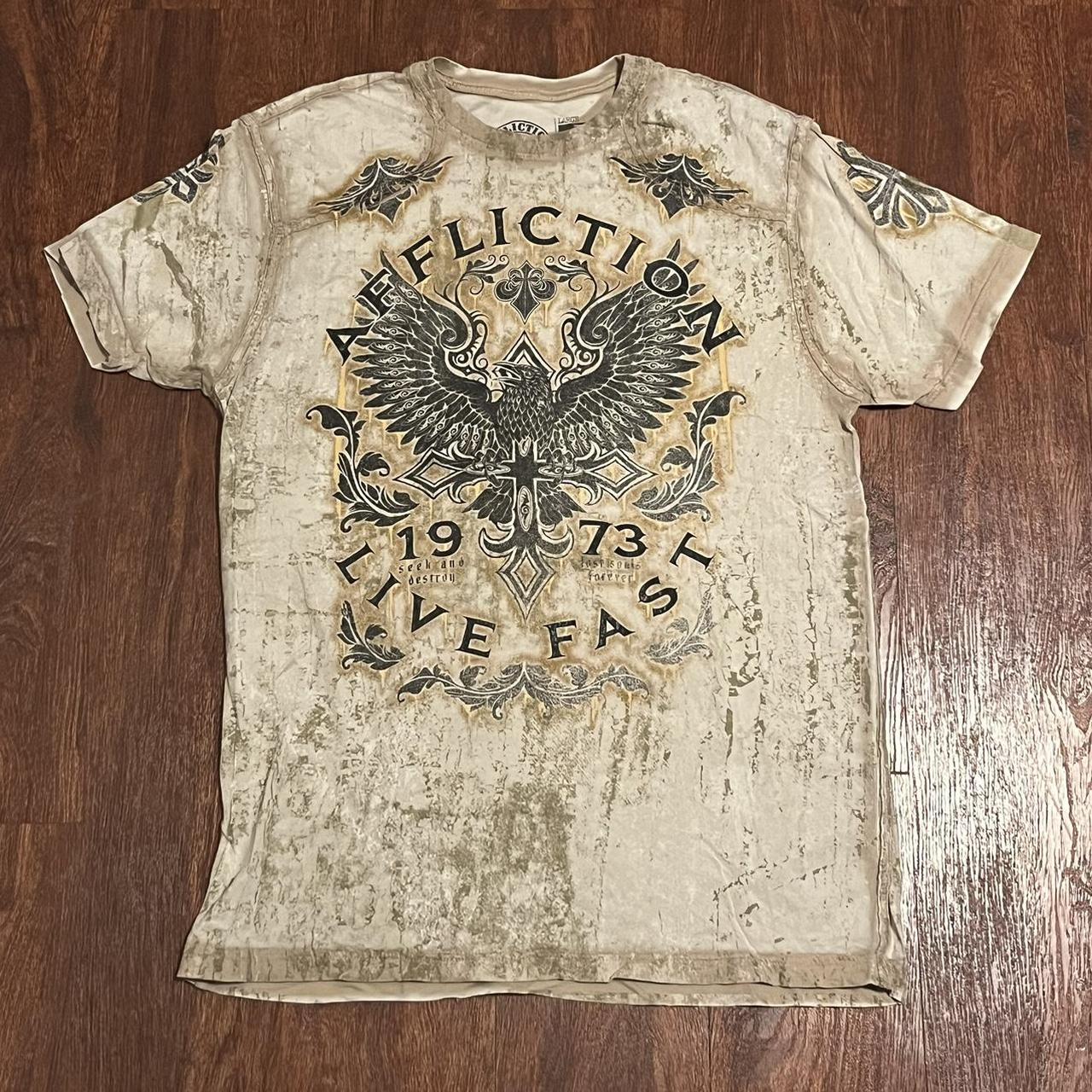 Affliction brown t shirt Size L #affliction - Depop