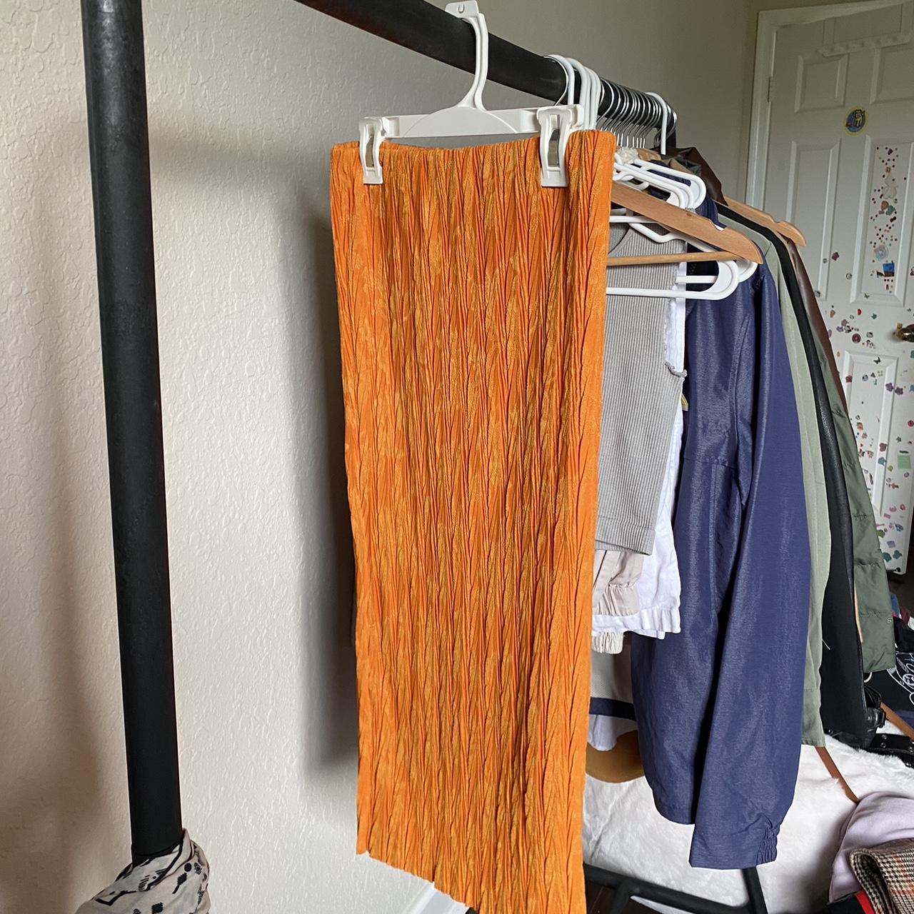 Stretchy zara orange midi skirt. stretchy pleats and... Depop