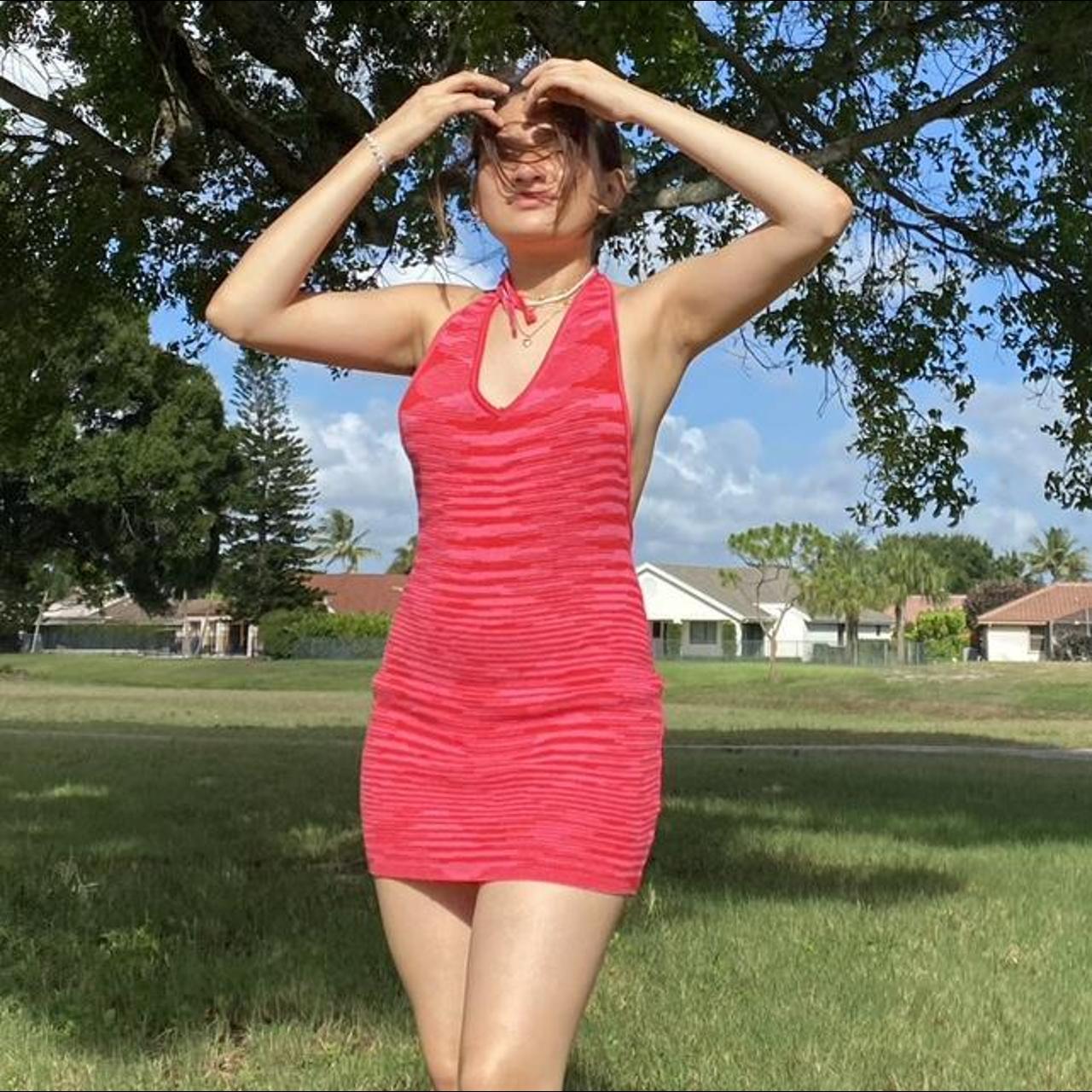 Verge Girl Women's Pink and Red Dress Depop