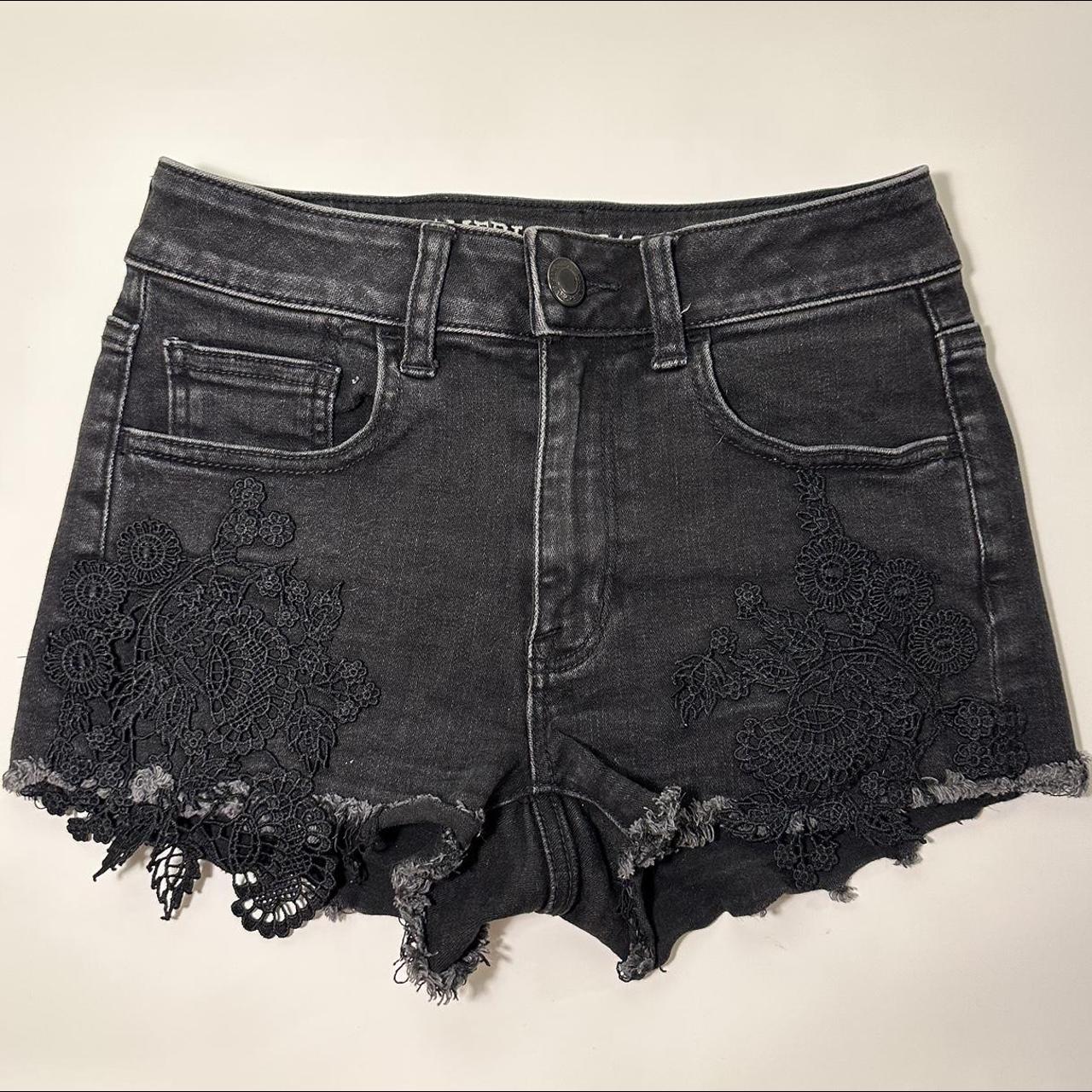 High-waisted shorts, Black, denim and lace shorts