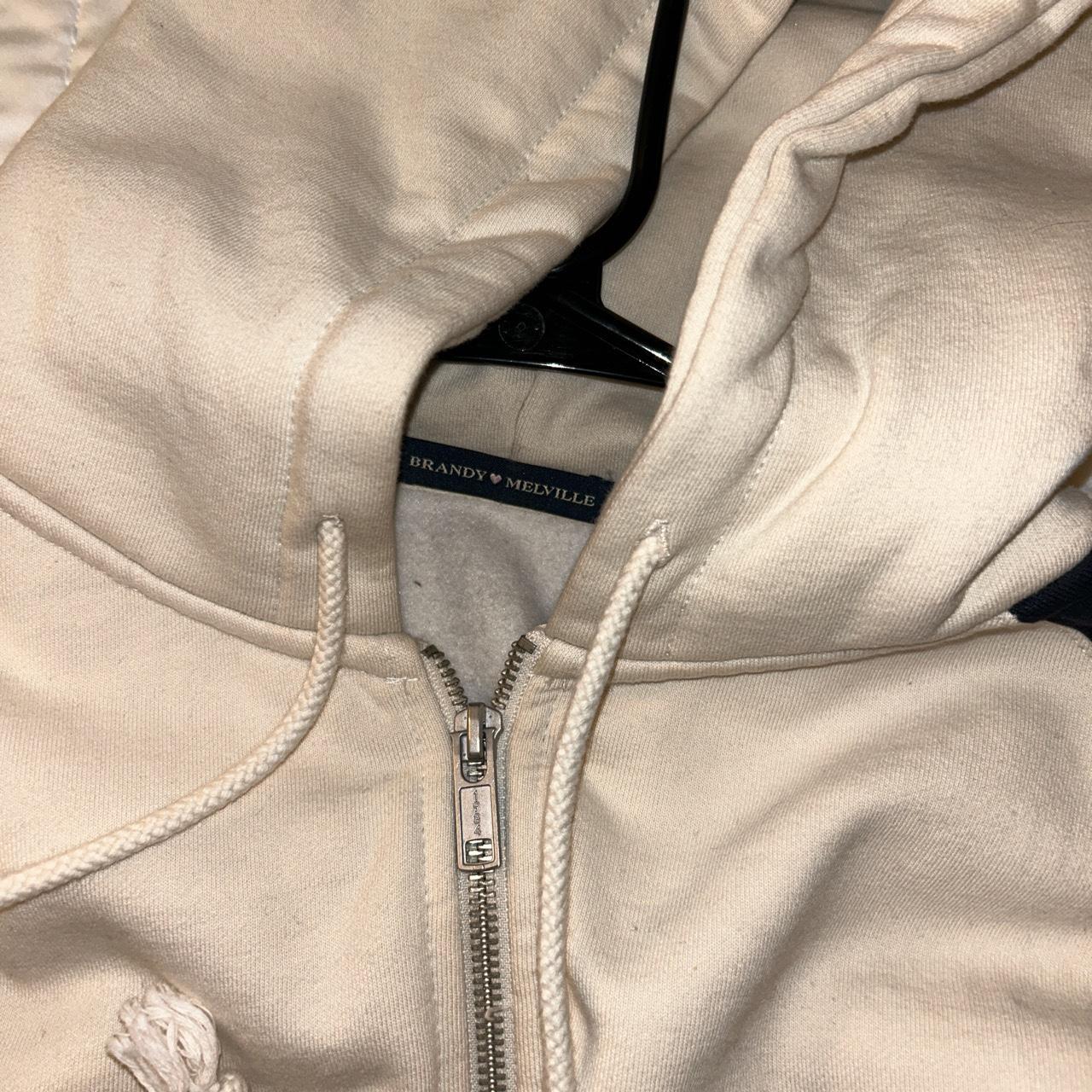 oversize cream and navy brandy melville hoodie,... - Depop